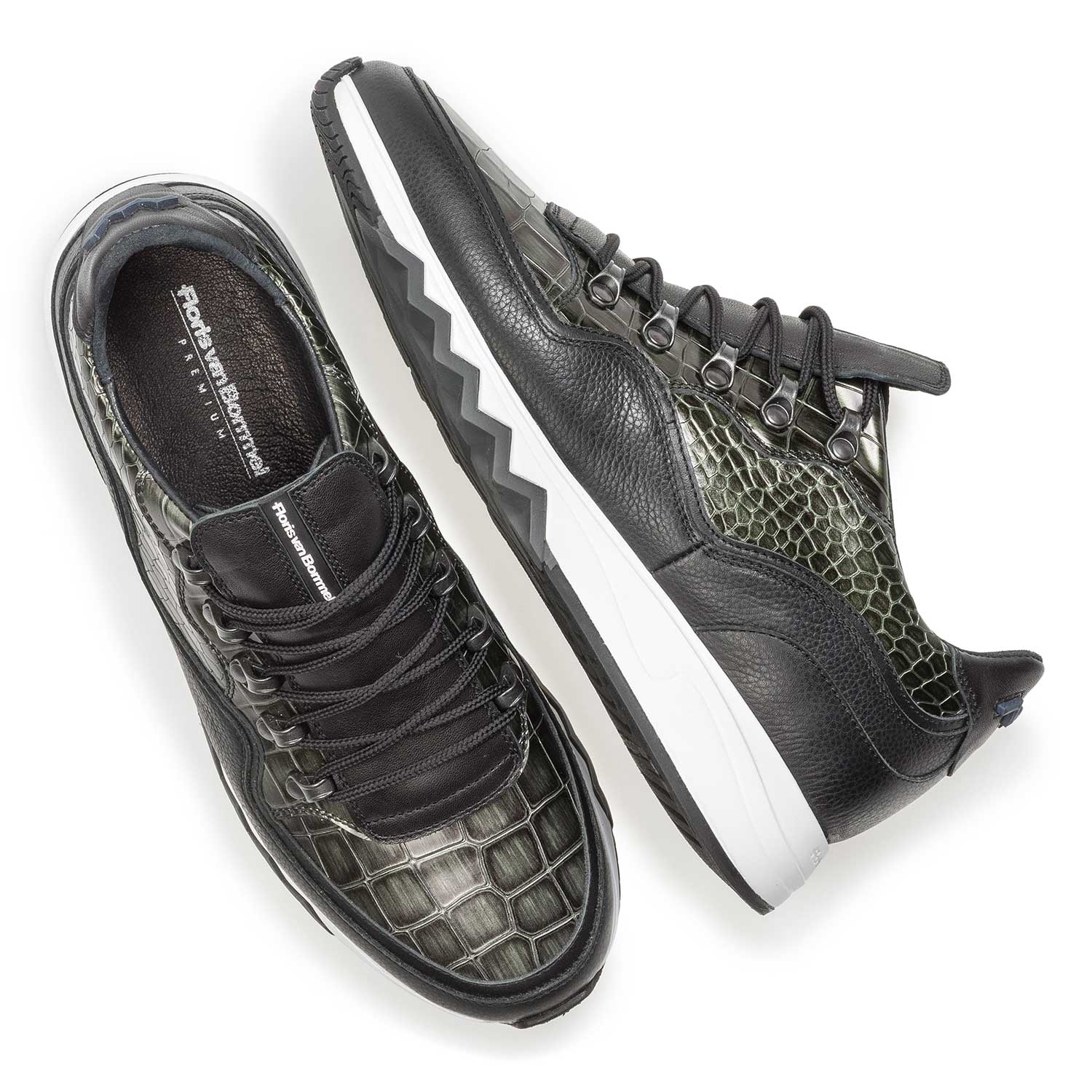 16394/02 - Grüner Premium Metallic-Leder-Sneaker mit Print 16394/02 - Grüner Premium Metallic-Leder-Sneaker mit Print