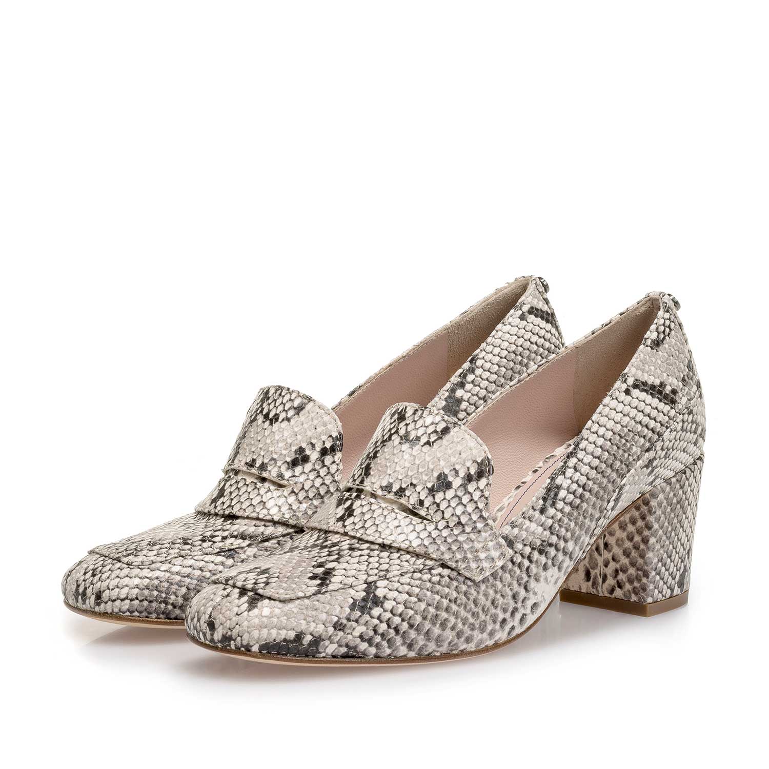85514/04 - Weiße Leder-Pumps mit Schlangenprint 85514/04 - Weiße Leder-Pumps mit Schlangenprint