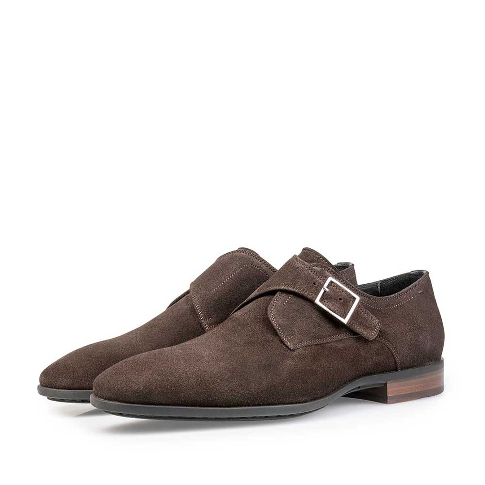 12341/00 - Dunkelbrauner gewachster Monk-Schnallenschuh aus Wildleder 12341/00 - Dunkelbrauner gewachster Monk-Schnallenschuh aus Wildleder
