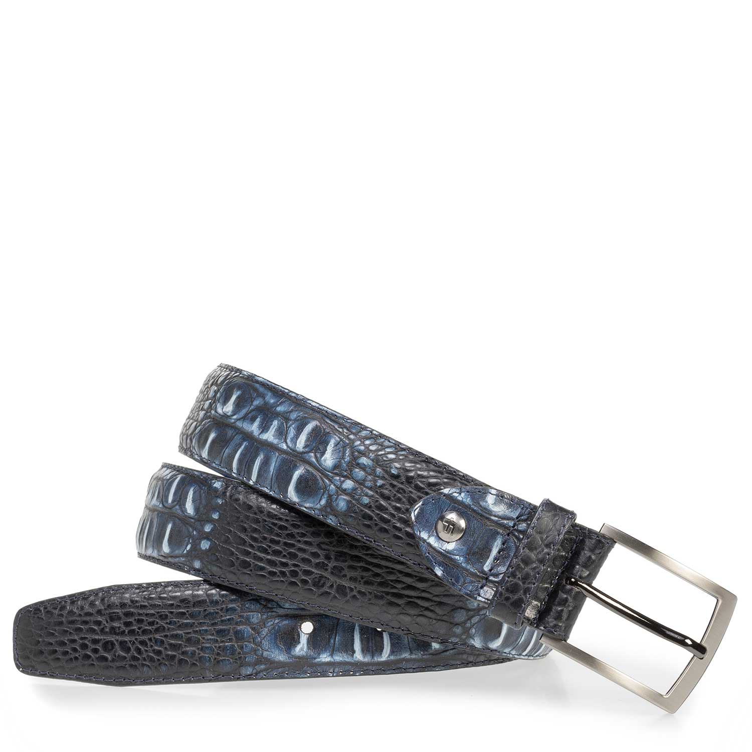 75201/33 - Blauer Ledergürtel mit Krokoprint 75201/33 - Blauer Ledergürtel mit Krokoprint