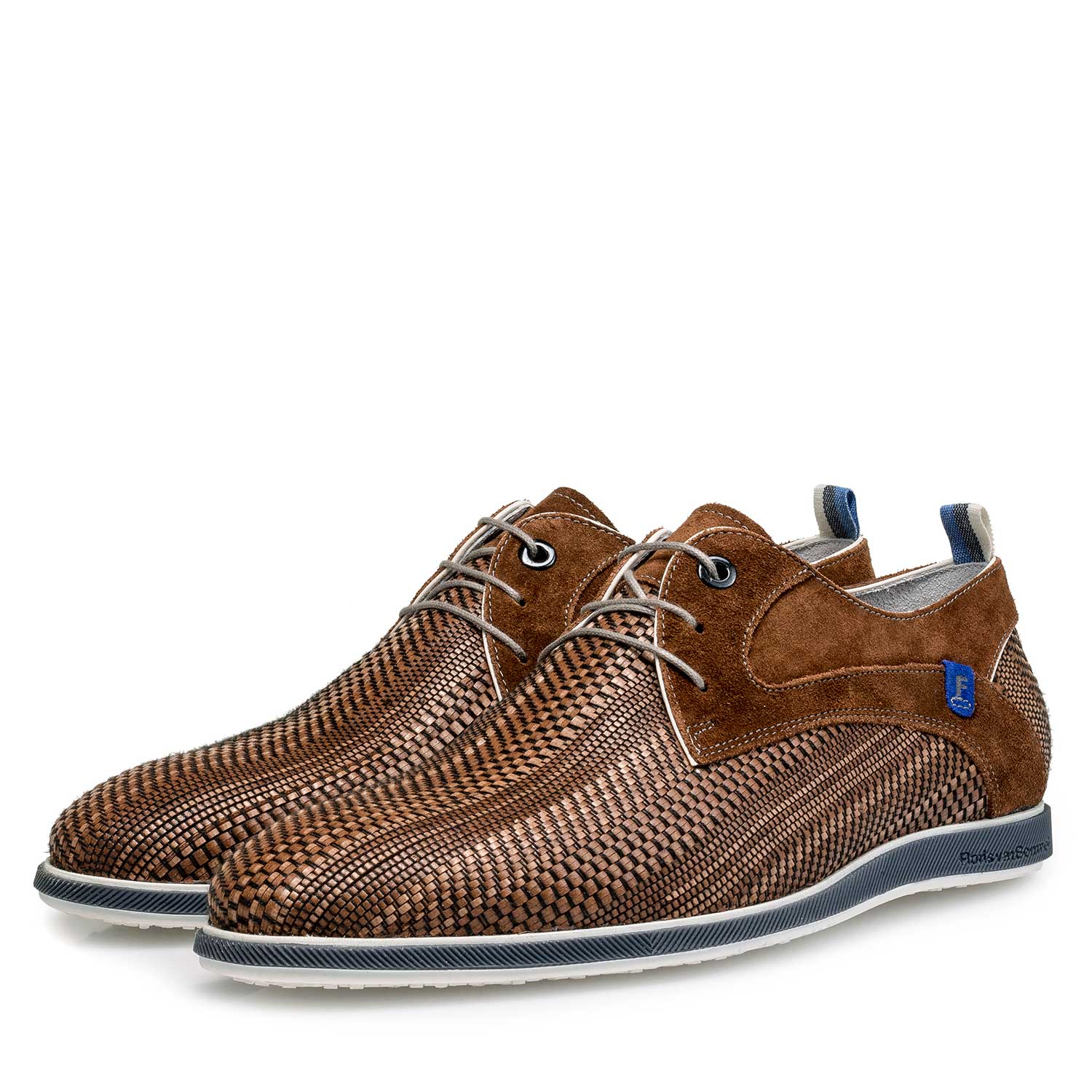 18201/07 - Cognacfarbener, geflochtener Leder-Schnürschuh 18201/07 - Cognacfarbener, geflochtener Leder-Schnürschuh