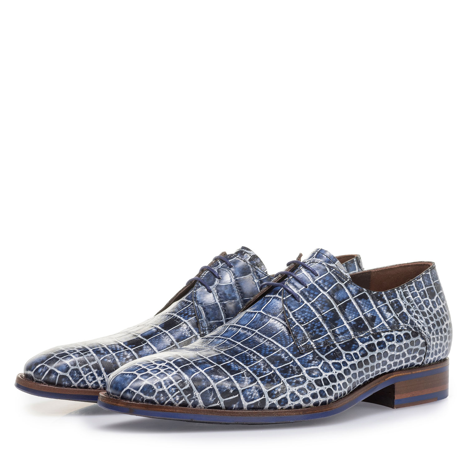 18168/03 - Blauer Schnürschuh mit Krokoprint 18168/03 - Blauer Schnürschuh mit Krokoprint