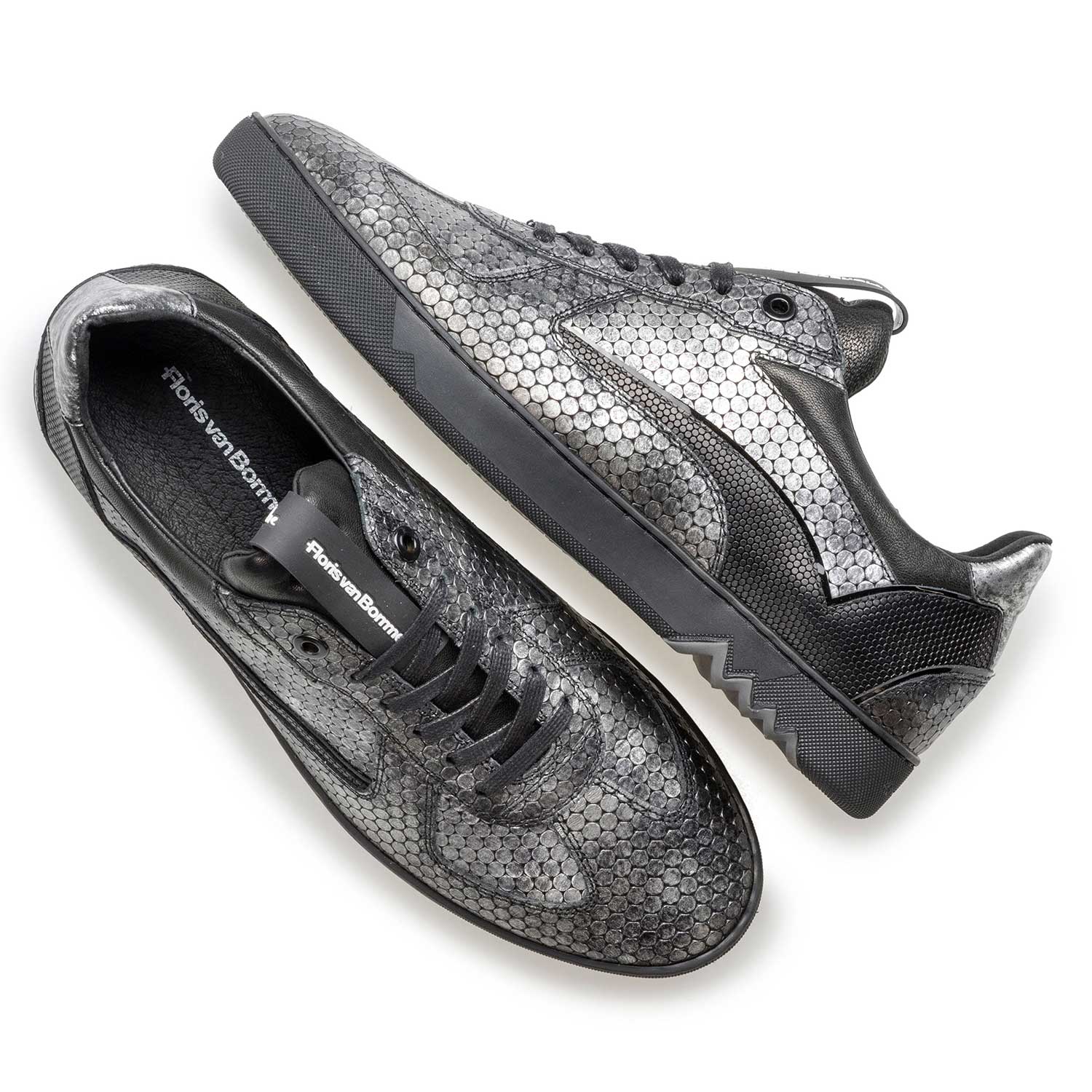 16242/12 - Grauer Leder-Sneaker mit Metallicprint 16242/12 - Grauer Leder-Sneaker mit Metallicprint