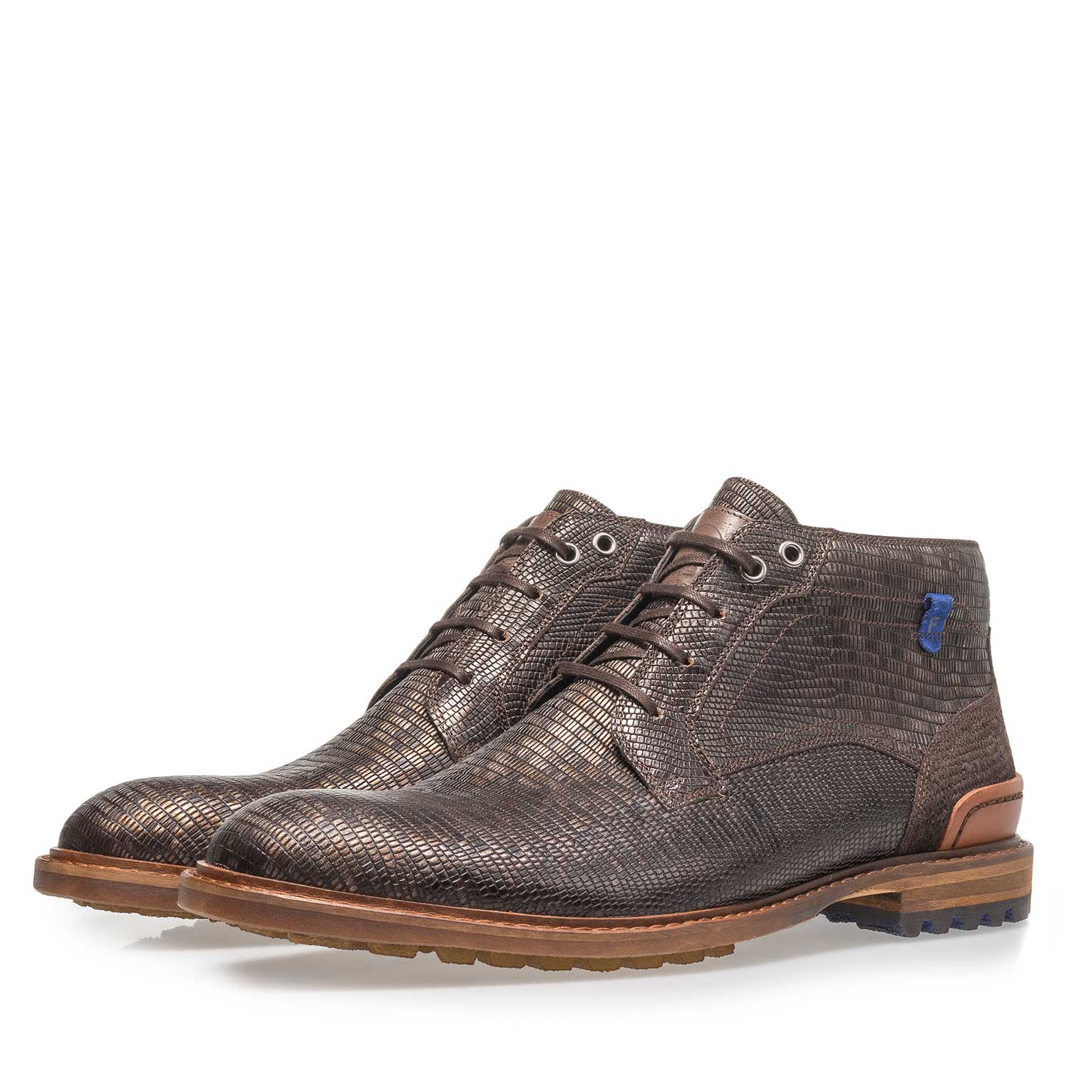 20228/19 - Dark brown leather lace boot with lizard print 20228/19 - Dark brown leather lace boot with lizard print