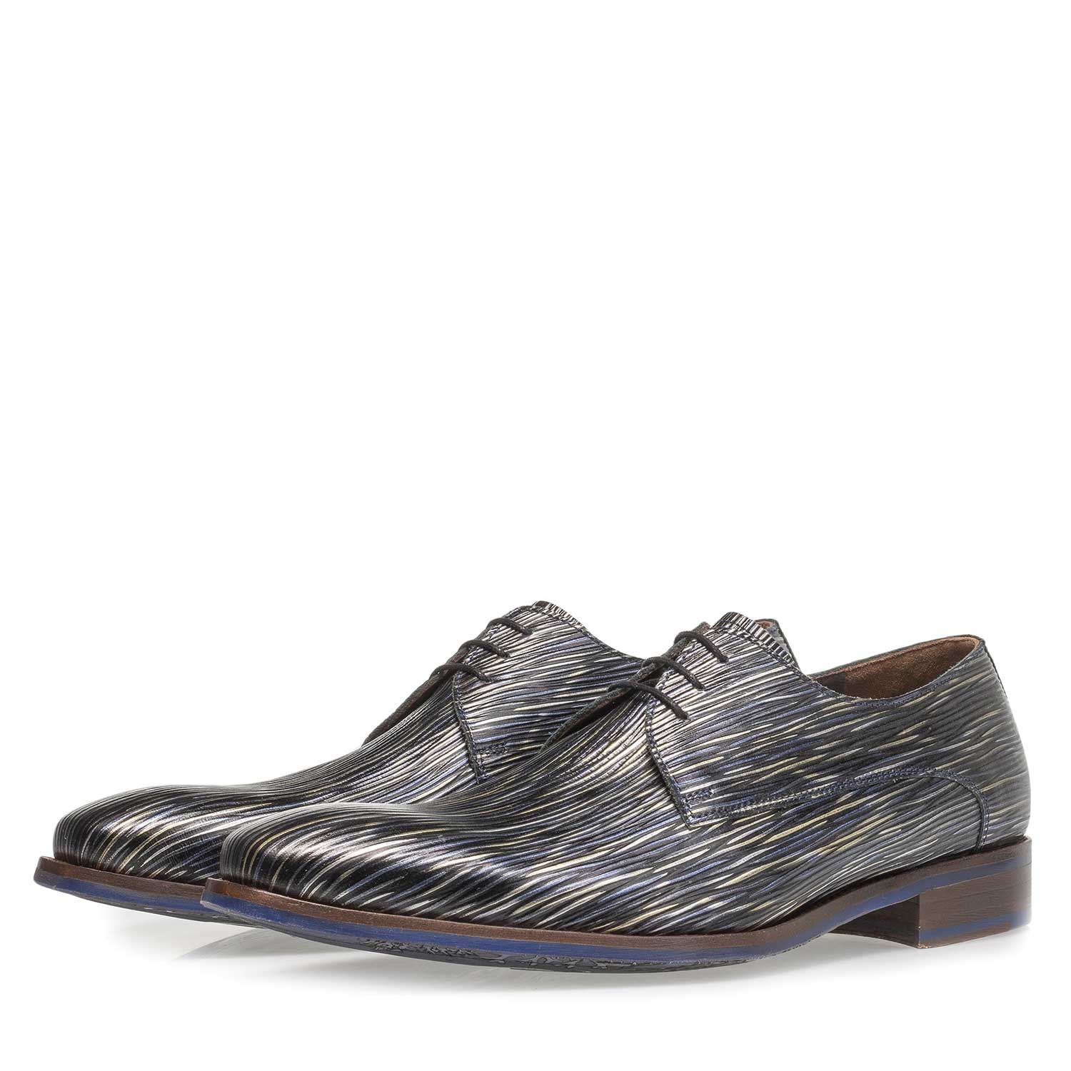 18159/08 - Dunkelblauer Schnürschuh mit gestreiftem Metallic-Print 18159/08 - Dunkelblauer Schnürschuh mit gestreiftem Metallic-Print