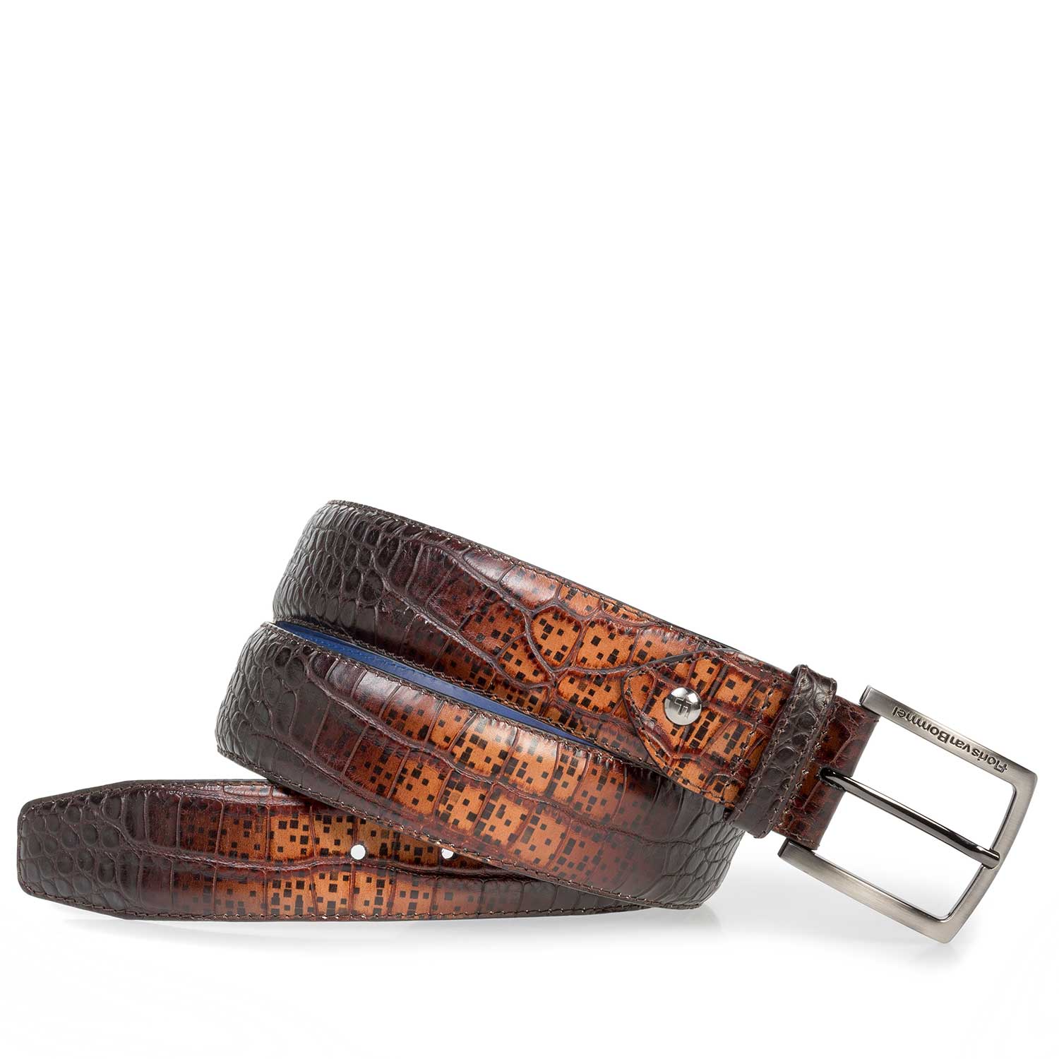 75202/24 - Premium cognac-coloured croco leather belt 75202/24 - Premium cognac-coloured croco leather belt