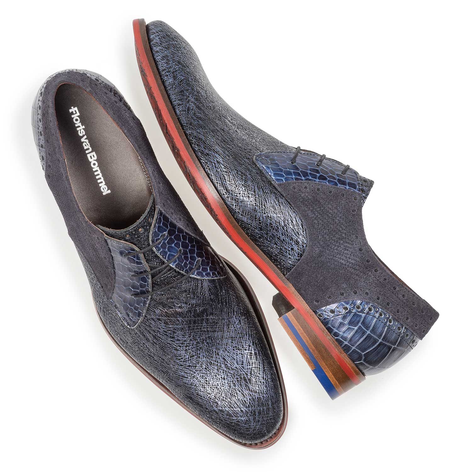 18106/07 - Blauer Leder-Schnürschuh mit Metallic-Print 18106/07 - Blauer Leder-Schnürschuh mit Metallic-Print