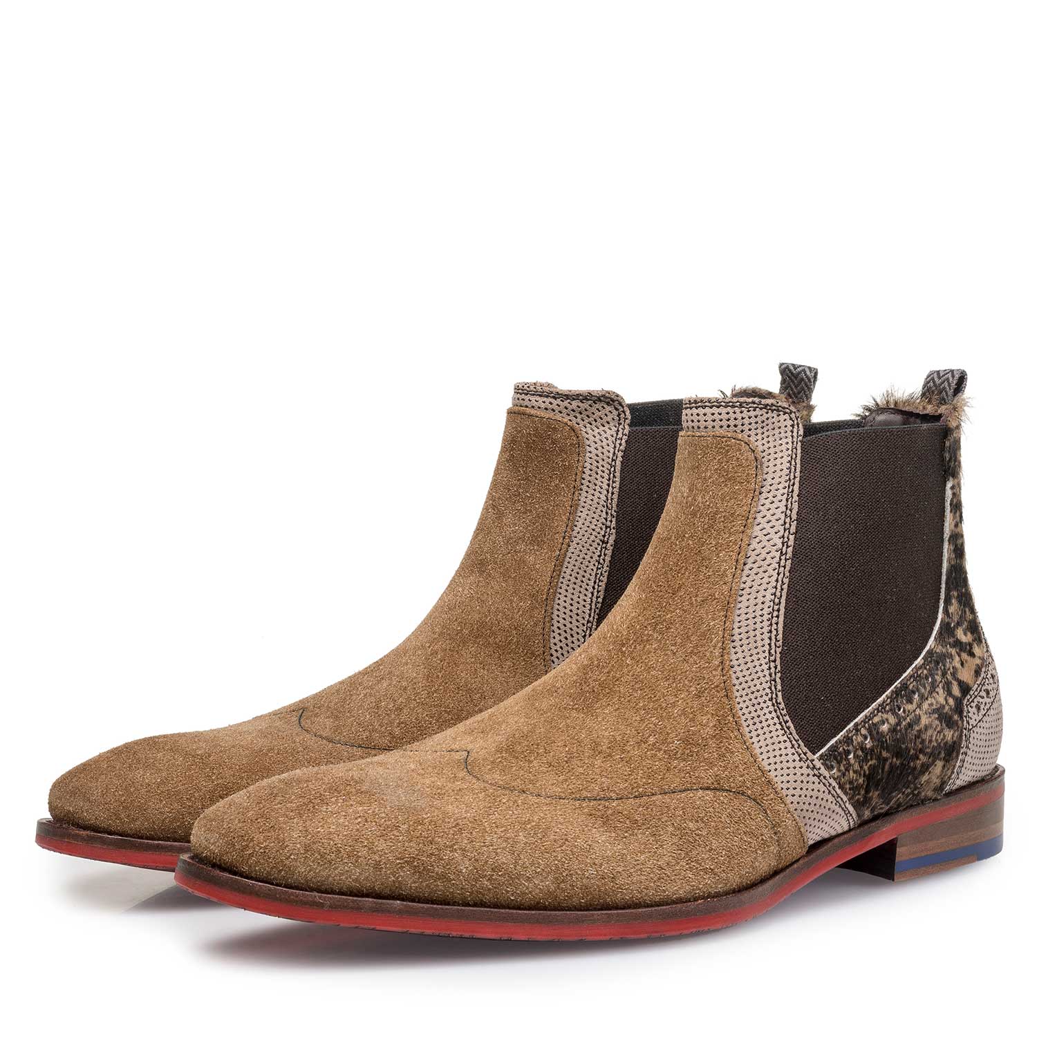10455/05 - Brown suede leather Chelsea boot with pony hair 10455/05 - Brown suede leather Chelsea boot with pony hair