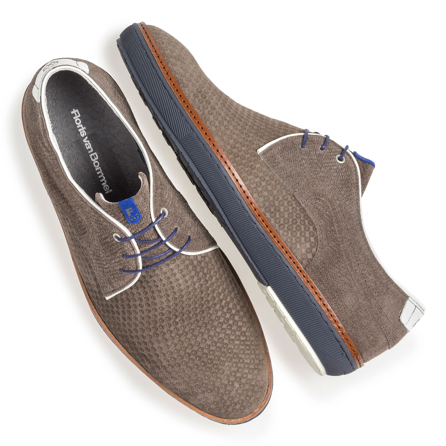 14020/37 - Taupe-coloured suede leather lace shoe with print 14020/37 - Taupe-coloured suede leather lace shoe with print