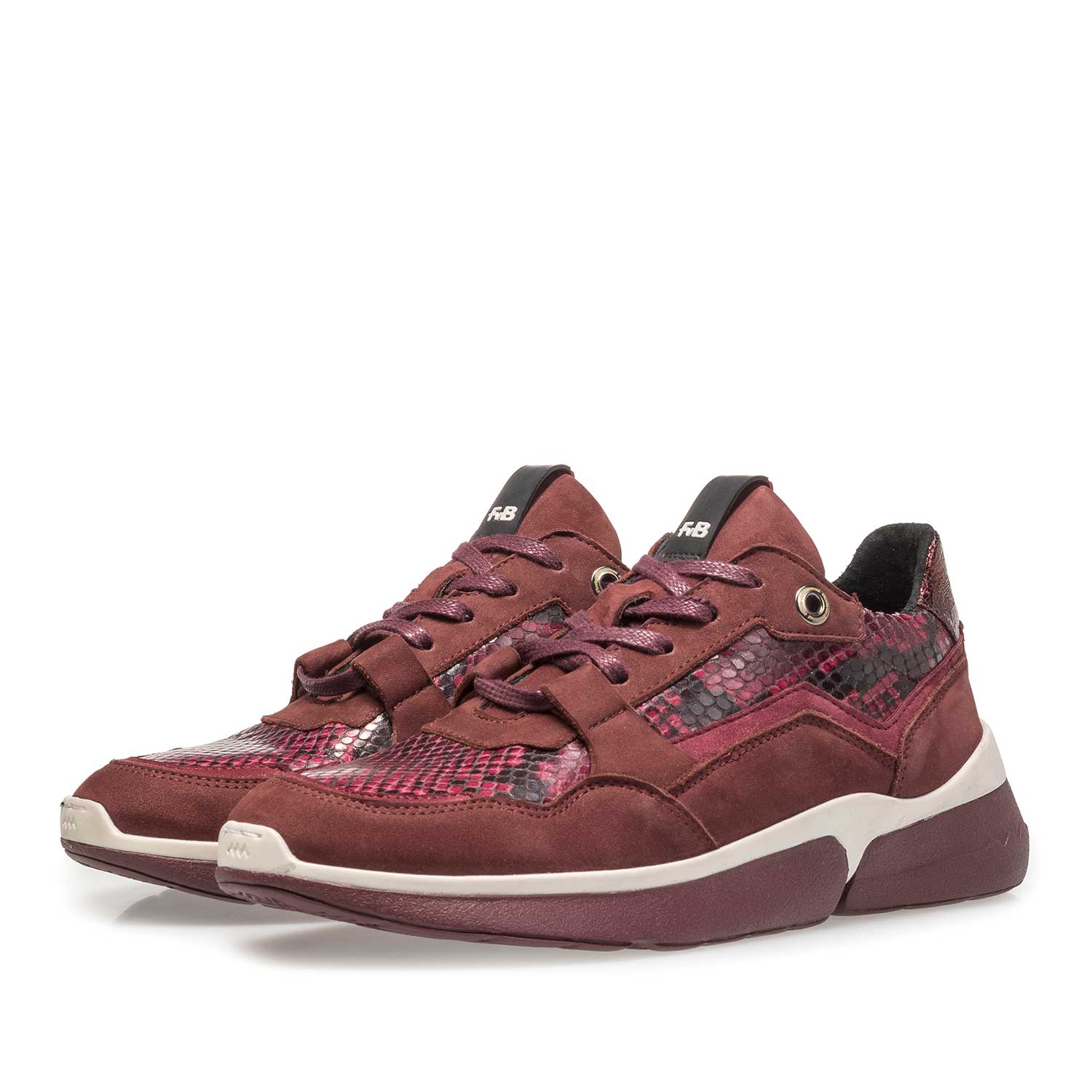 85291/02 - Bordeauxroter Wildleder-Sneaker mit Schlangenprint 85291/02 - Bordeauxroter Wildleder-Sneaker mit Schlangenprint