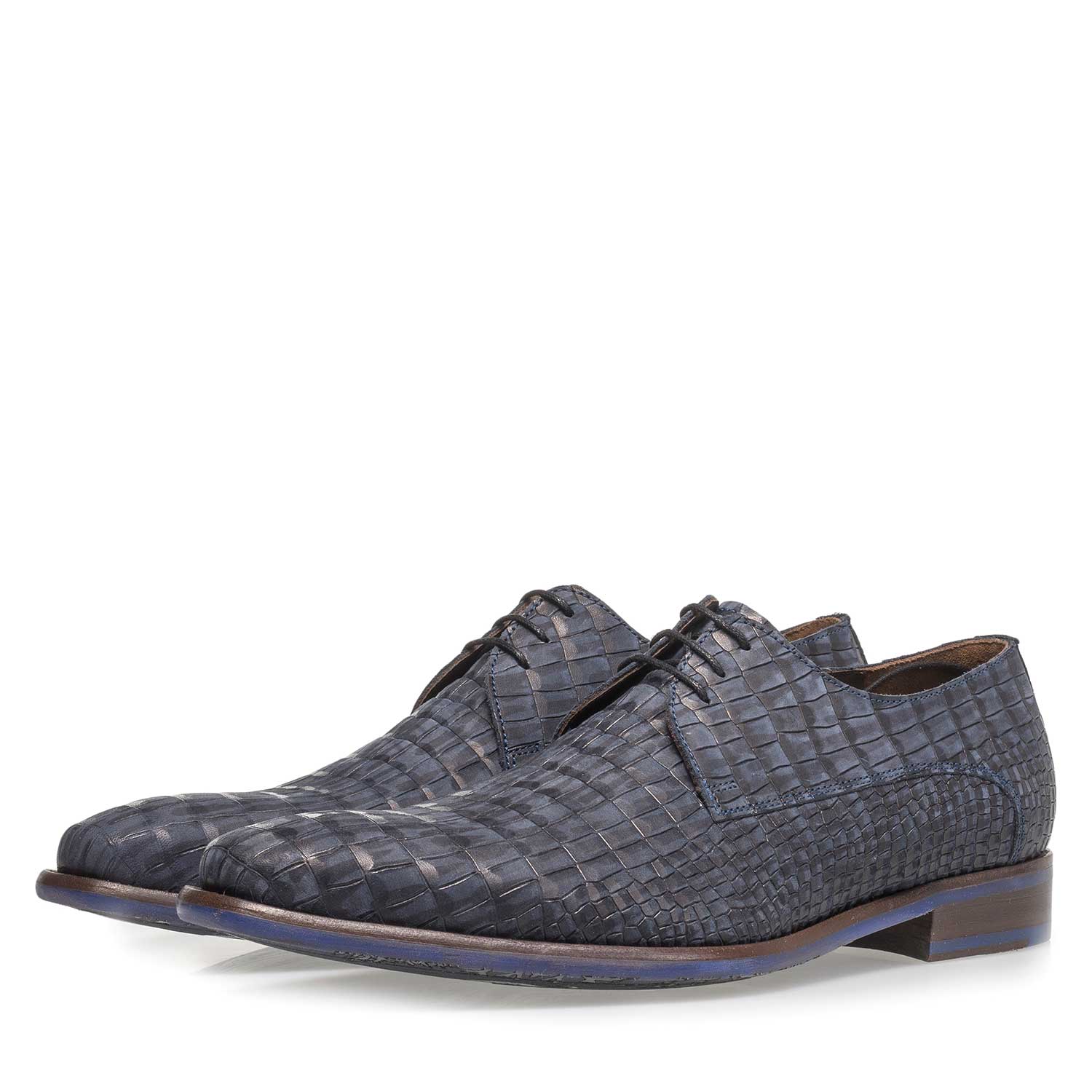 18159/11 - Blauer Nubukleder-Schnürschuh mit Krokoprint 18159/11 - Blauer Nubukleder-Schnürschuh mit Krokoprint