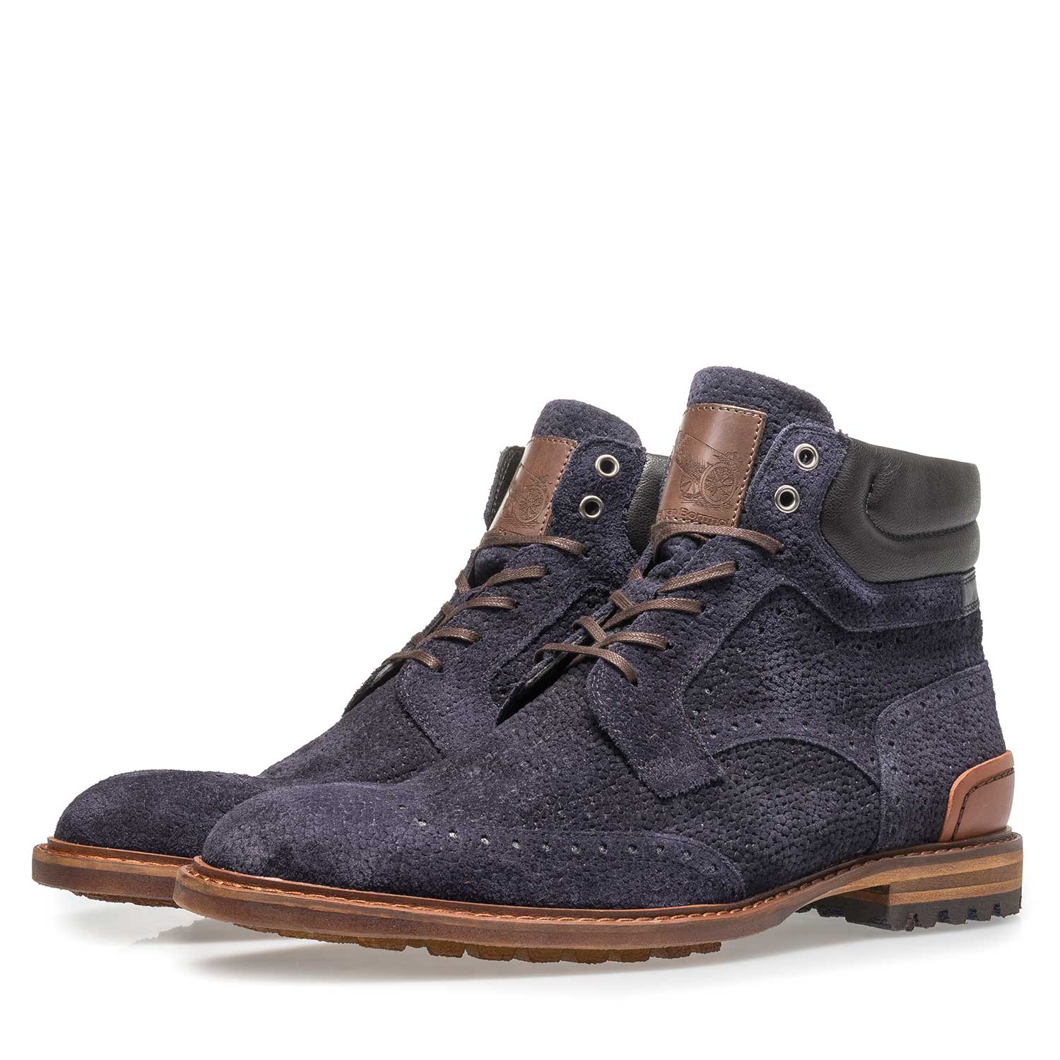 10816/02 - Dunkelblauer Wildleder-Schnürstiefel mit Print 10816/02 - Dunkelblauer Wildleder-Schnürstiefel mit Print