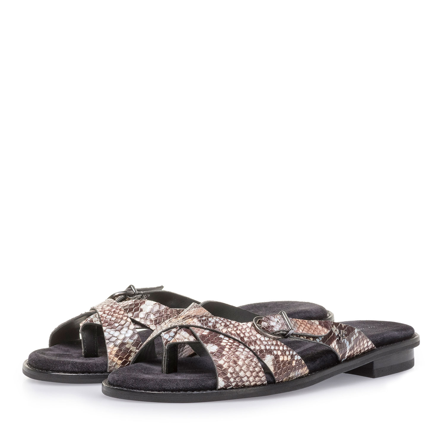 85926/01 - Braun-weißer Leder-Slipper mit Schlangenprint 85926/01 - Braun-weißer Leder-Slipper mit Schlangenprint