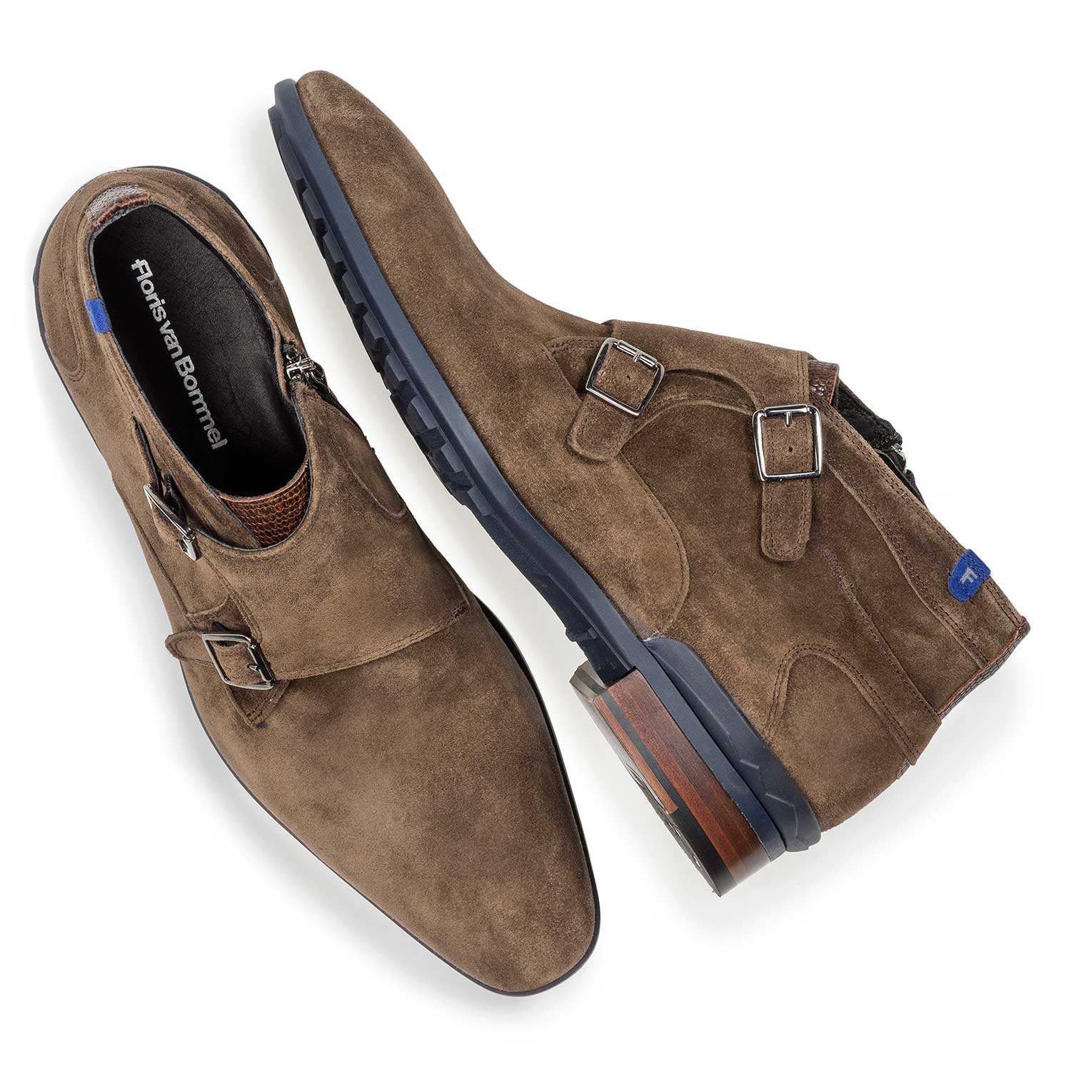10630/00 - Dunkler taupefarbener Monk-Schnallenschuh aus Wildleder 10630/00 - Dunkler taupefarbener Monk-Schnallenschuh aus Wildleder