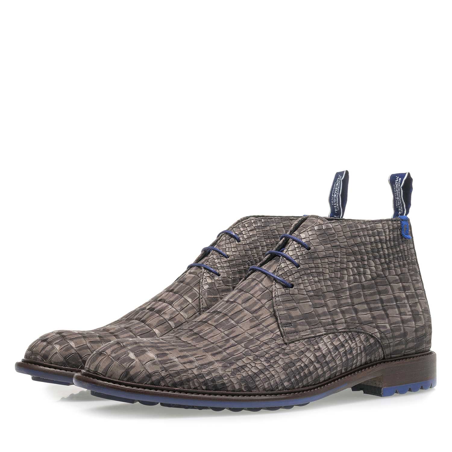 10203/23 - Dunkelgrauer Nubukleder-Schnürschuh mit Krokoprint 10203/23 - Dunkelgrauer Nubukleder-Schnürschuh mit Krokoprint