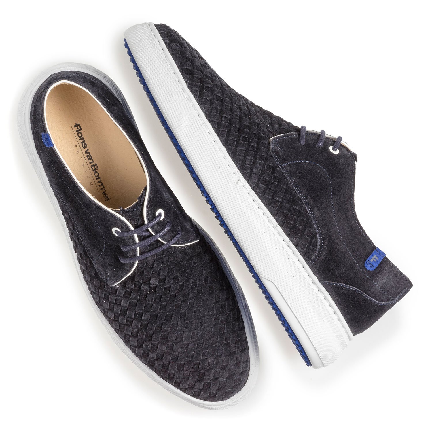 18401/00 - Dark blue lace shoe with braided suede leather 18401/00 - Dark blue lace shoe with braided suede leather