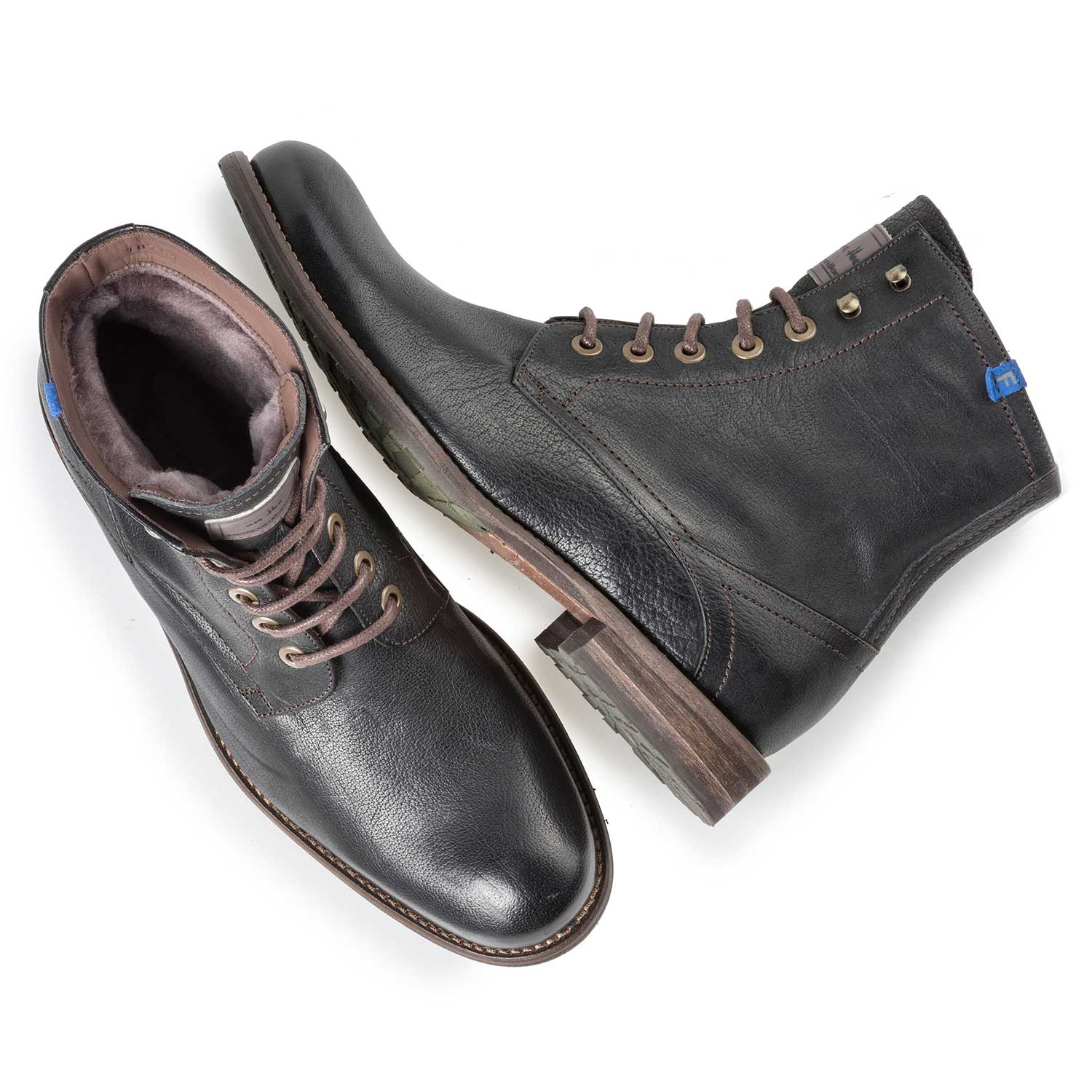 10751/12 - Wolle gefütterter Schnürstiefel aus schwarzem Kalbsleder 10751/12 - Wolle gefütterter Schnürstiefel aus schwarzem Kalbsleder