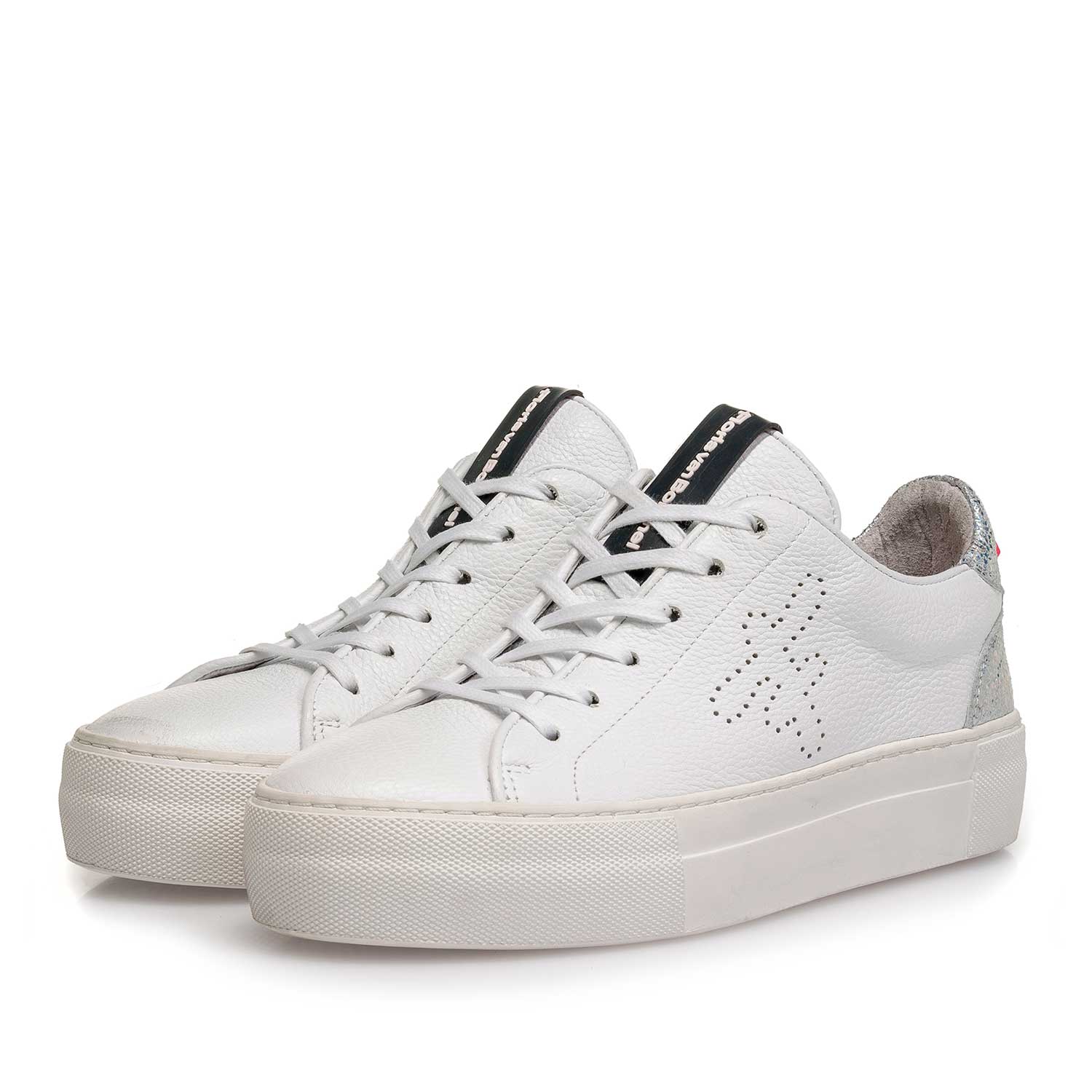 85266/01 - Weißer fein strukturierter Kalbsleder-Sneaker 85266/01 - Weißer fein strukturierter Kalbsleder-Sneaker