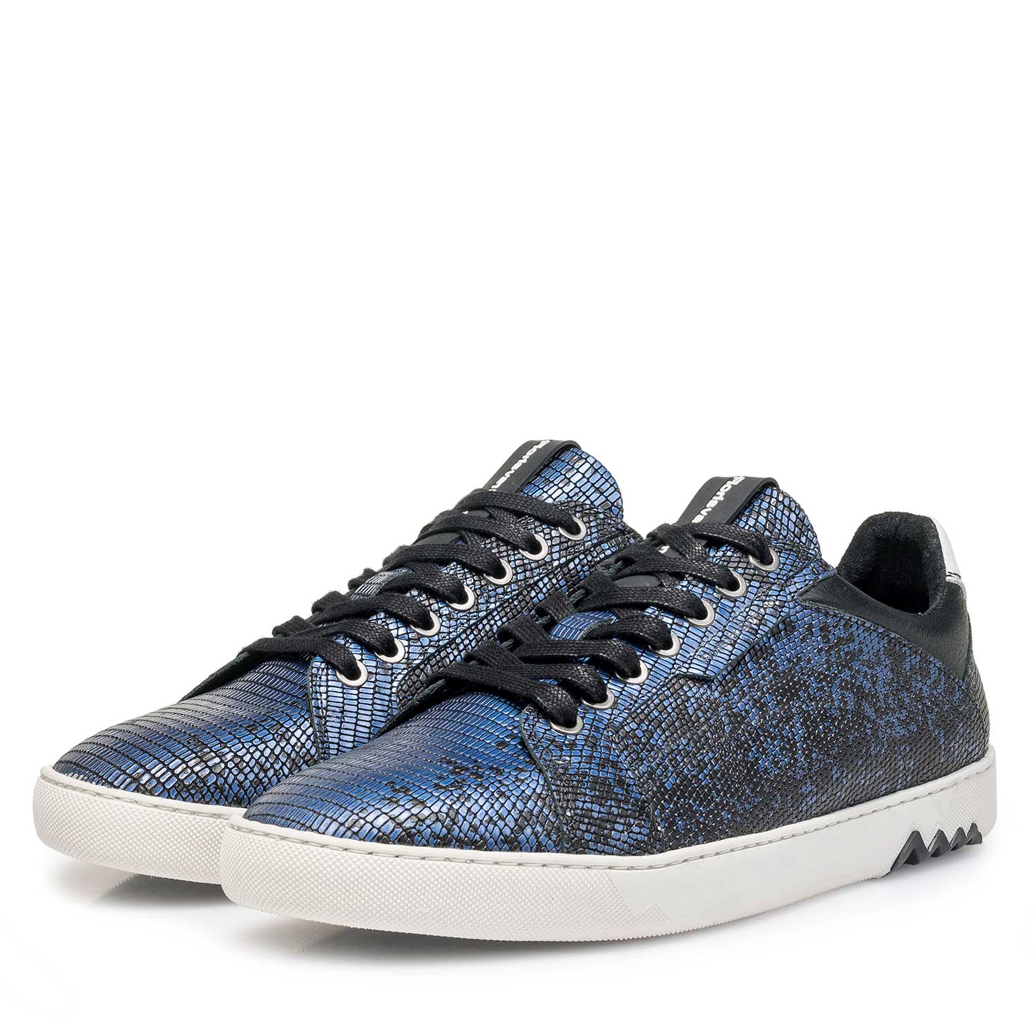 13342/01 - Blauer Premium-Leder-Schnürschuh mit Metallicprint 13342/01 - Blauer Premium-Leder-Schnürschuh mit Metallicprint
