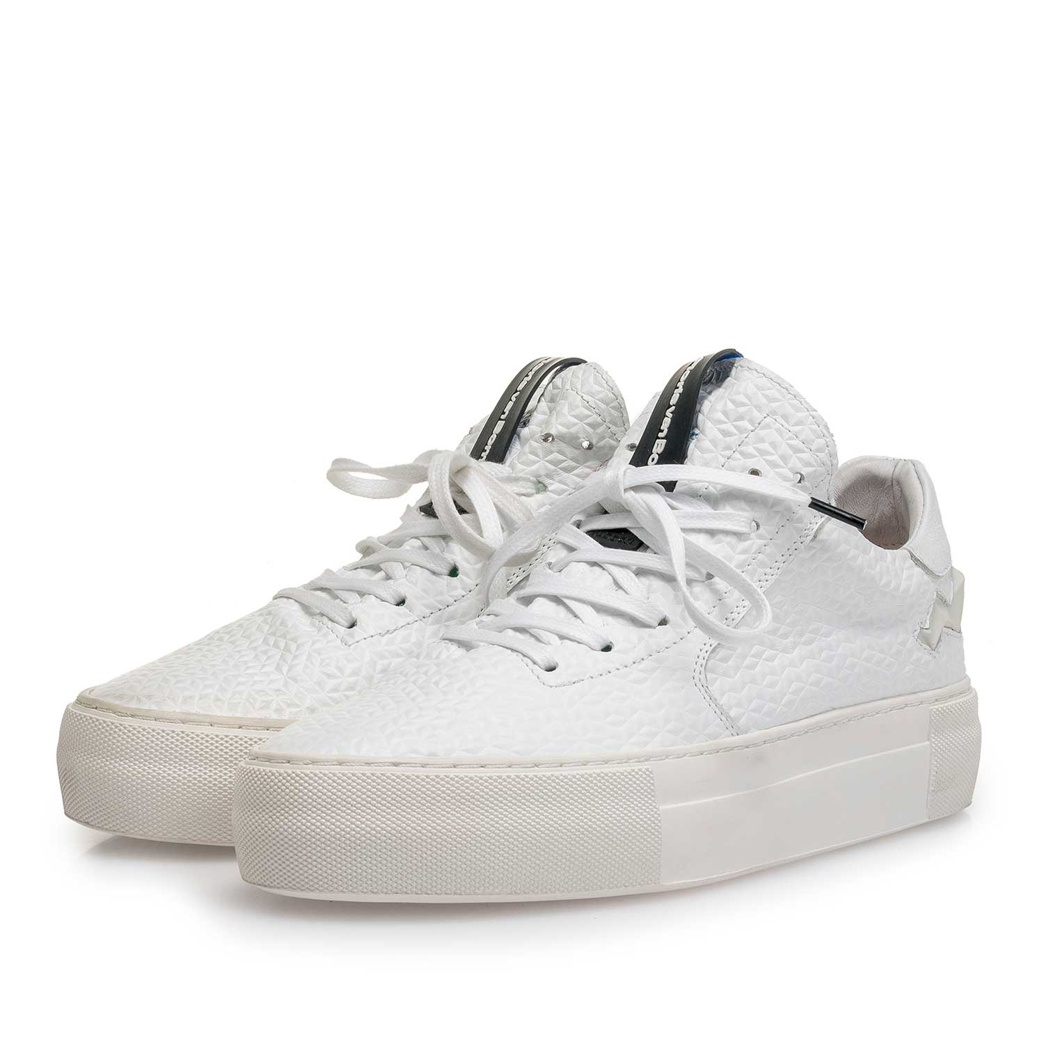 85268/02 - Weißer fein strukturierter Leder-Sneaker 85268/02 - Weißer fein strukturierter Leder-Sneaker