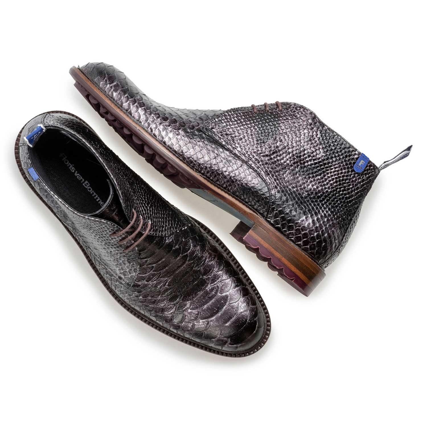 10203/12 - Grauer Kalbsleder-Schnürstiefel mit Schlangenprint 10203/12 - Grauer Kalbsleder-Schnürstiefel mit Schlangenprint