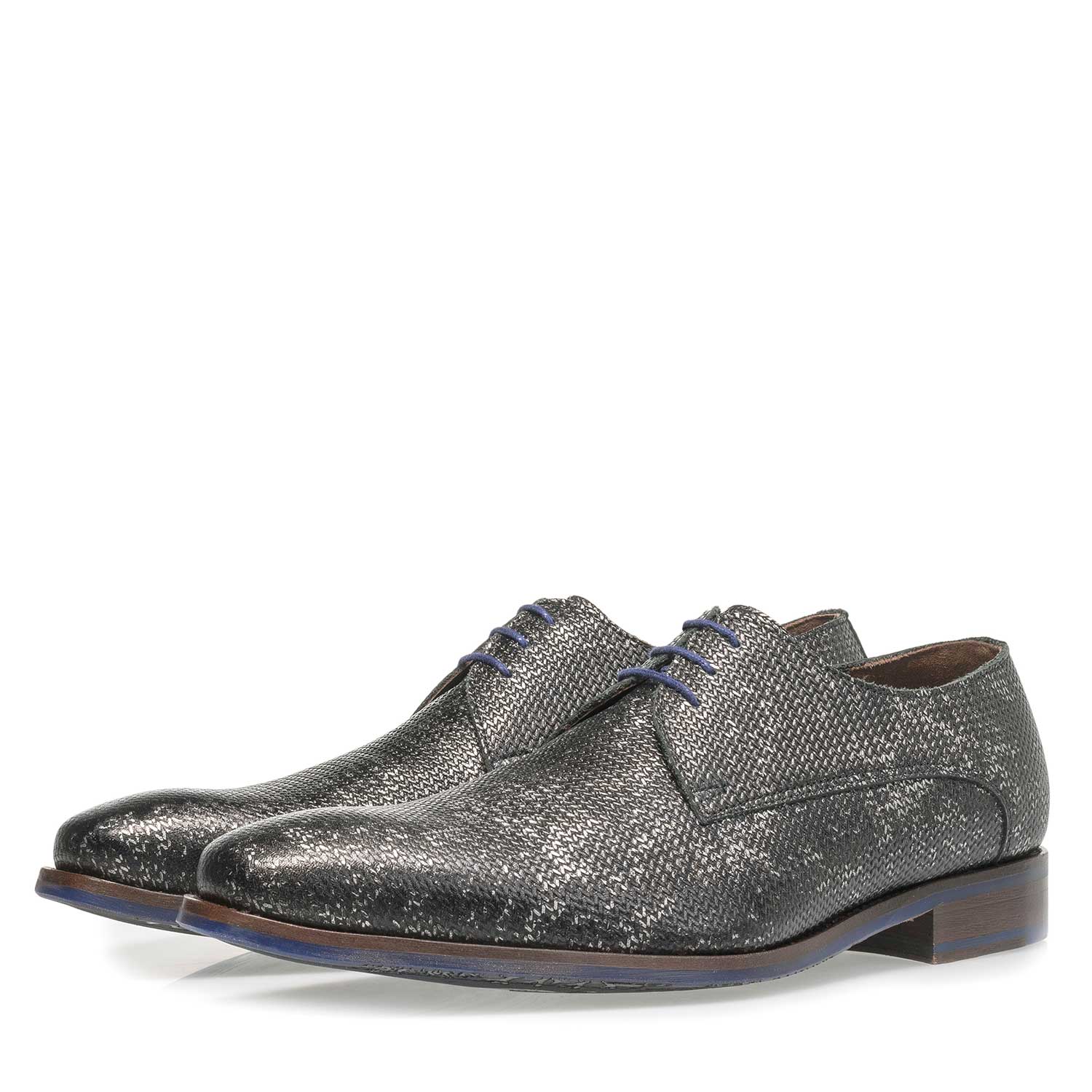 18159/00 - Dunkelgrauer Leder-Schnürschuh mit Metallic-Print 18159/00 - Dunkelgrauer Leder-Schnürschuh mit Metallic-Print