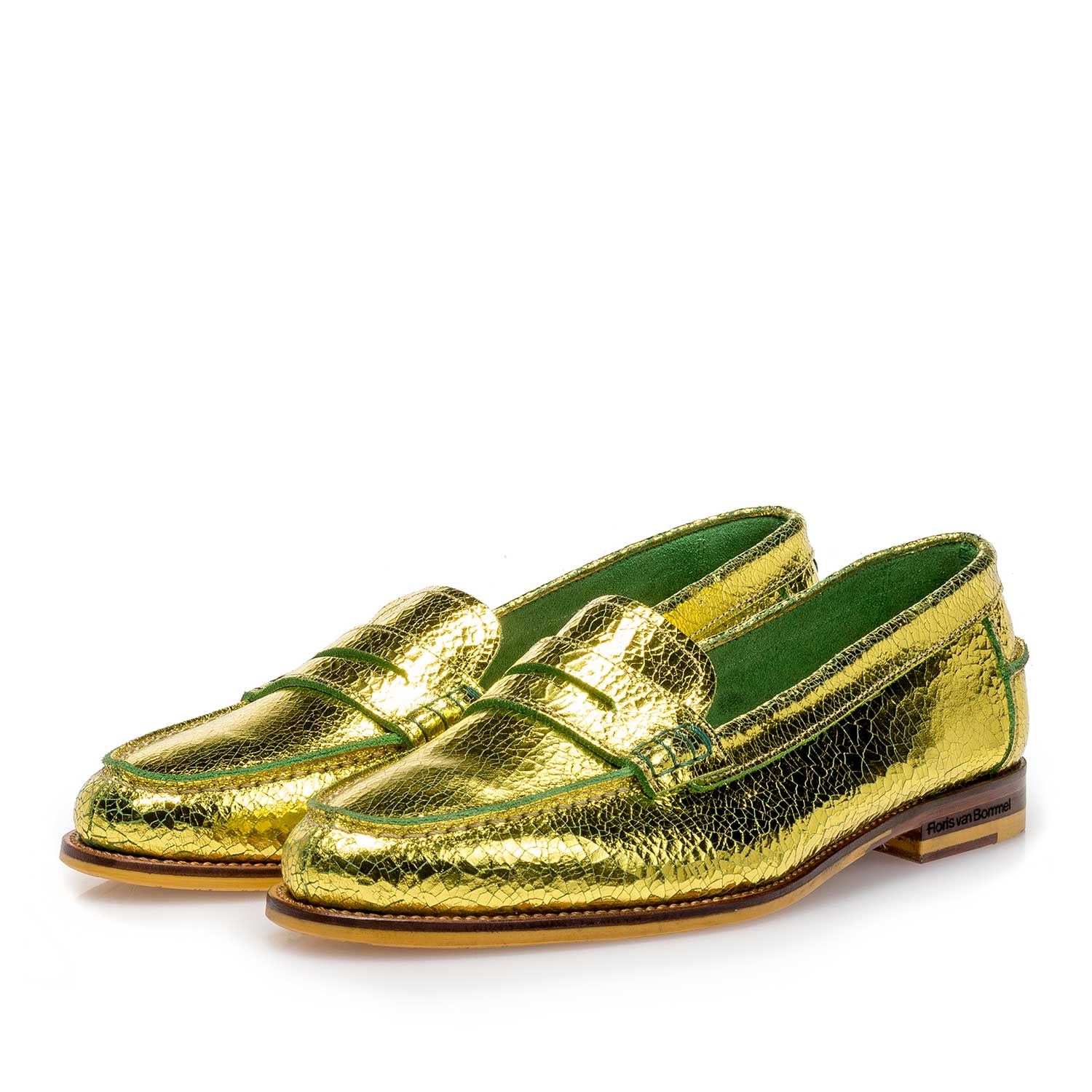 85409/09 - Yellow metallic leather loafer with craquelé effect 85409/09 - Yellow metallic leather loafer with craquelé effect