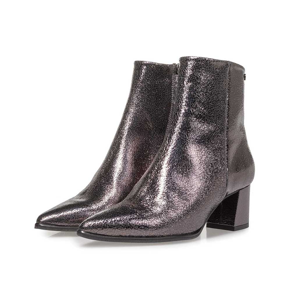 85623/00 - Dunkelgraue Leder-Stiefelette mit Metallic-Print 85623/00 - Dunkelgraue Leder-Stiefelette mit Metallic-Print