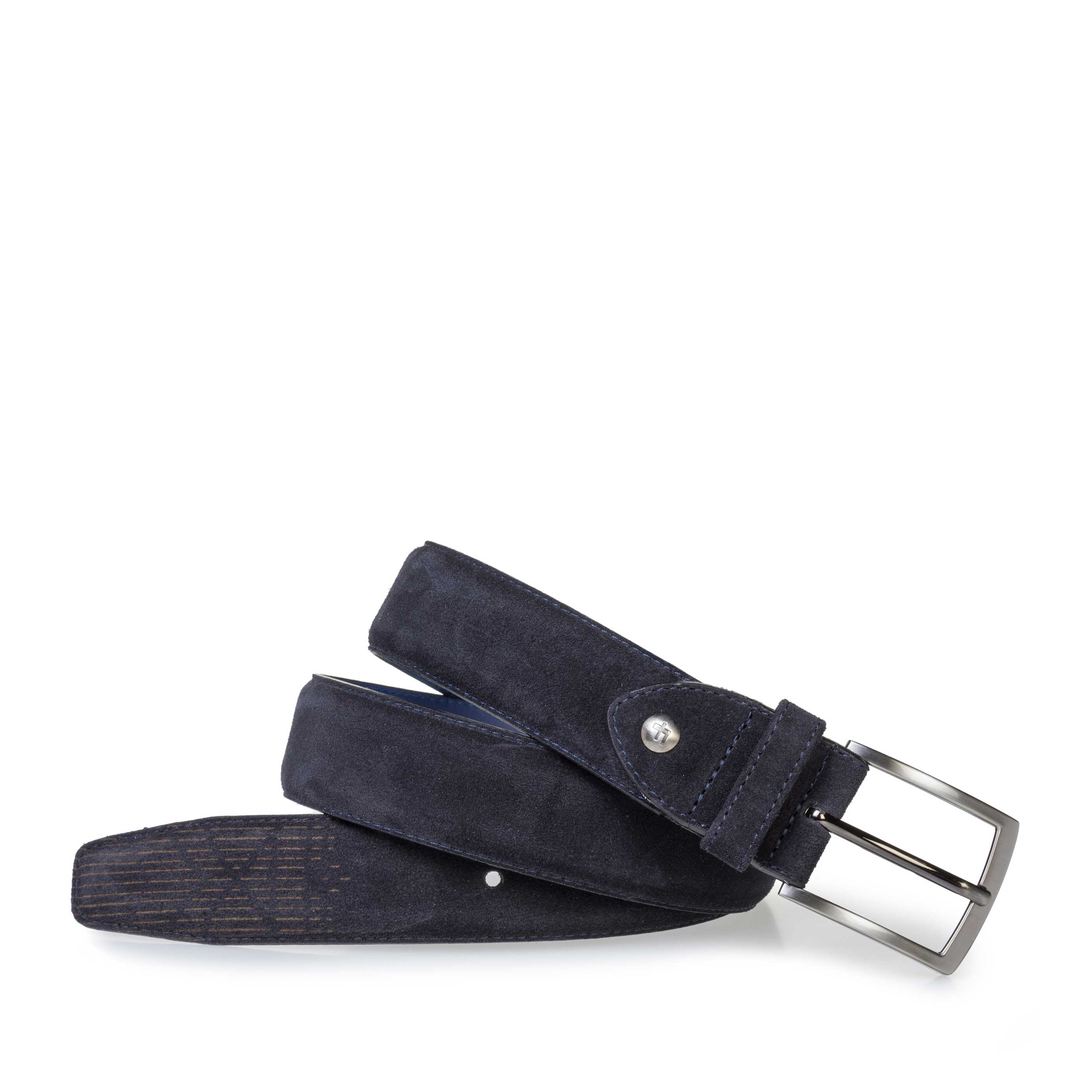 75214/04 - Dark blue suede leather belt with laser print 75214/04 - Dark blue suede leather belt with laser print