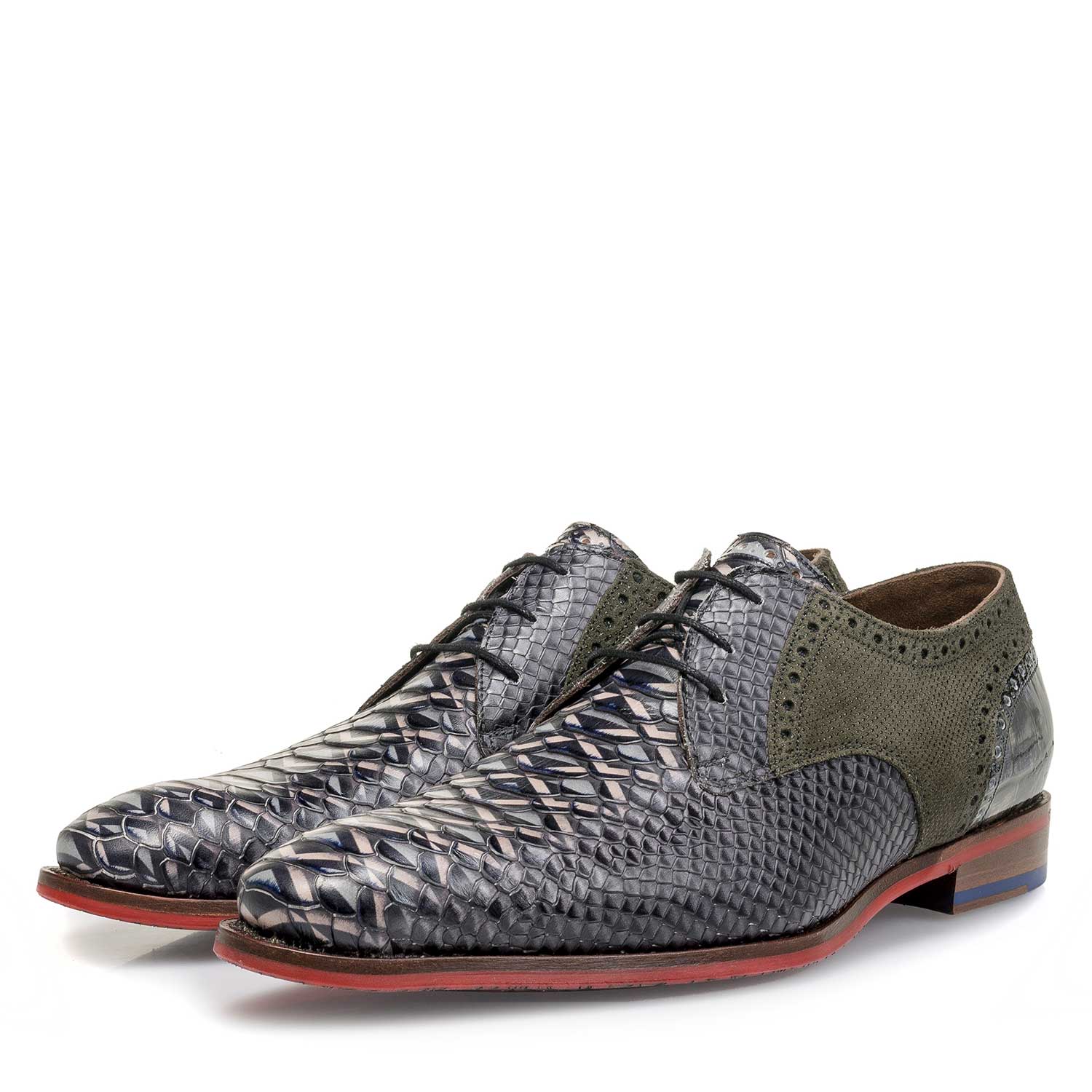 18106/01 - Grauer Leder-Schnürschuh mit Schlangenprint 18106/01 - Grauer Leder-Schnürschuh mit Schlangenprint
