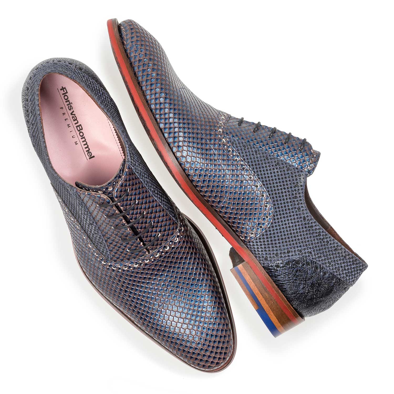 19117/05 - Premium blue calf leather lace shoe with metallic print 19117/05 - Premium blue calf leather lace shoe with metallic print