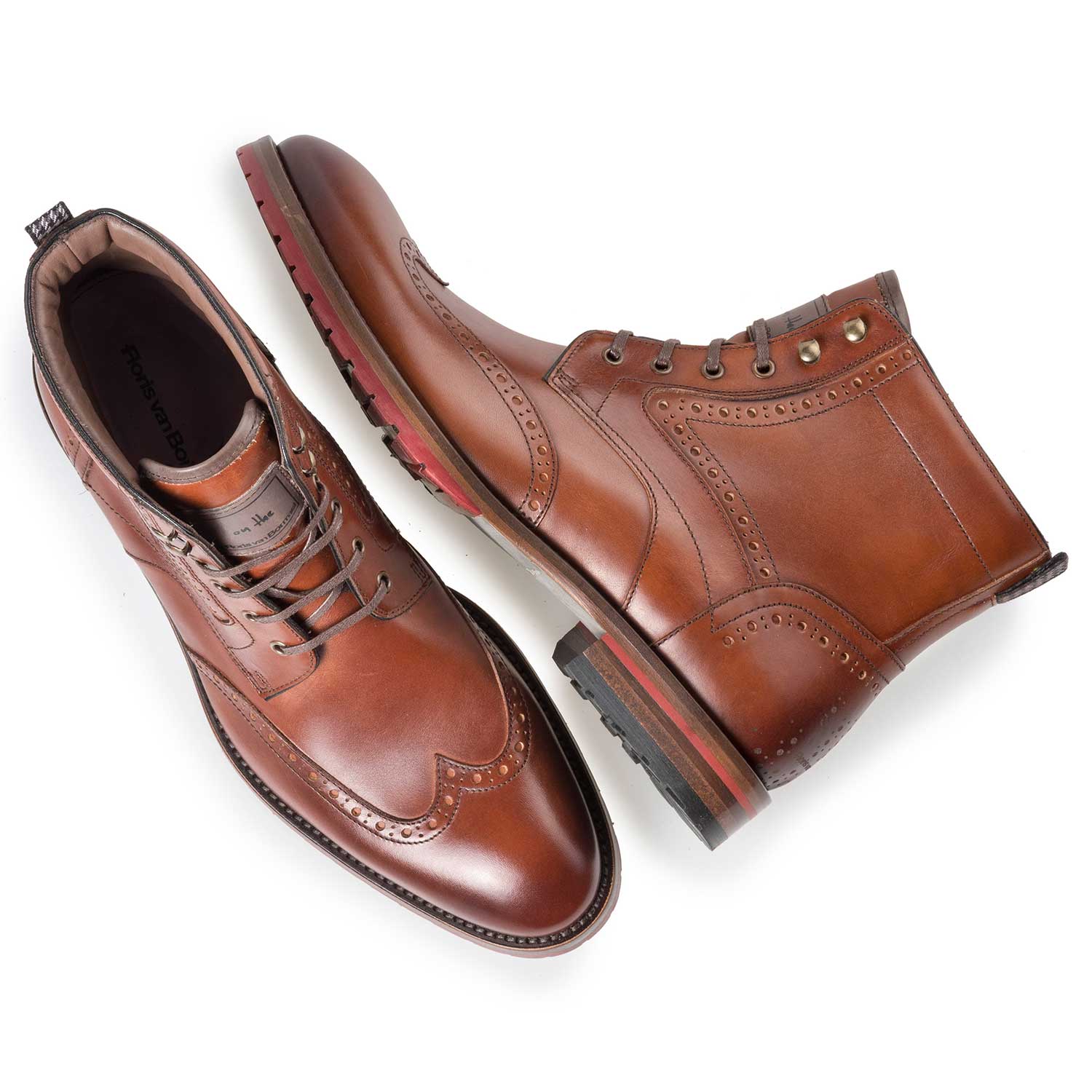10295/03 - Cognacfarbener Brogue-Schnürstiefel aus Leder 10295/03 - Cognacfarbener Brogue-Schnürstiefel aus Leder