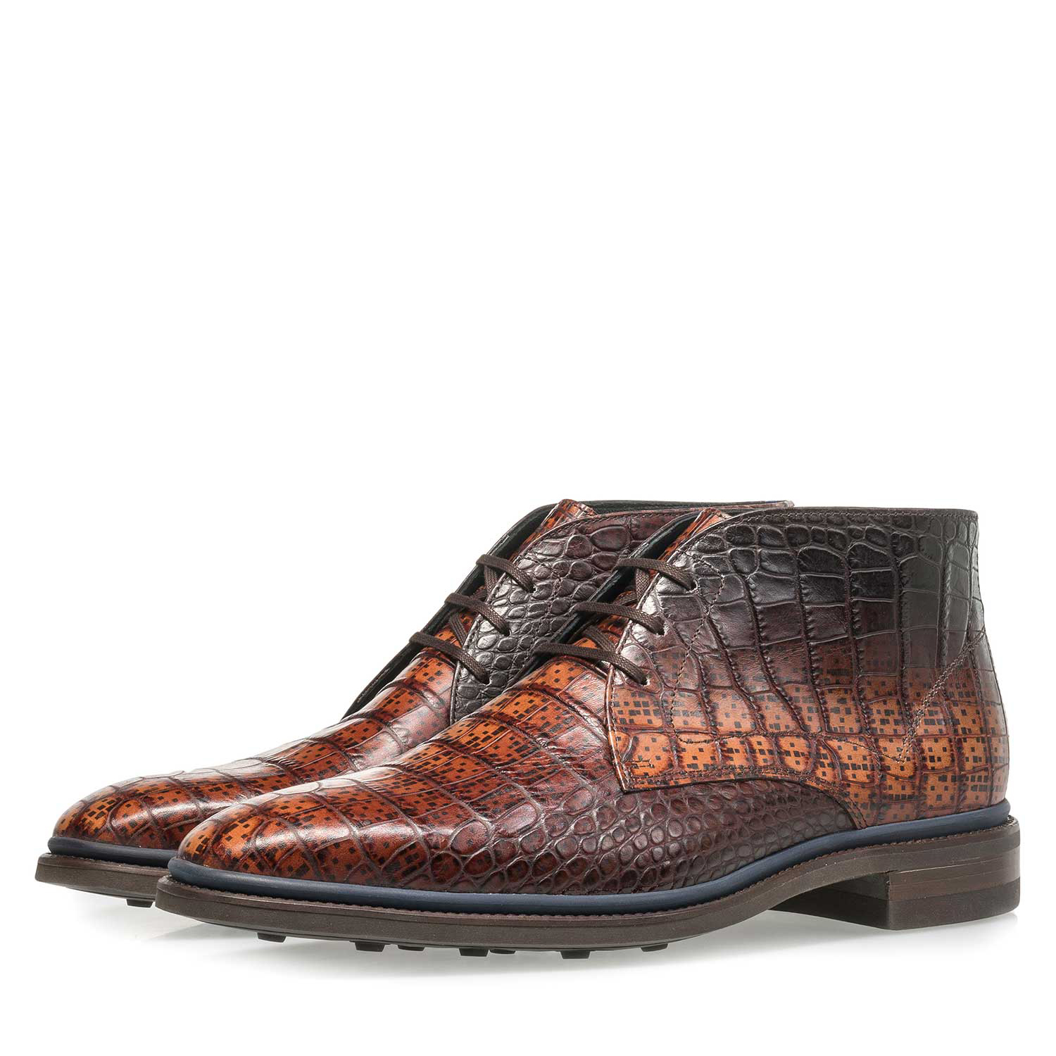 10623/01 - Cognacfarbener Premium Krokoleder-Schnürschuh 10623/01 - Cognacfarbener Premium Krokoleder-Schnürschuh
