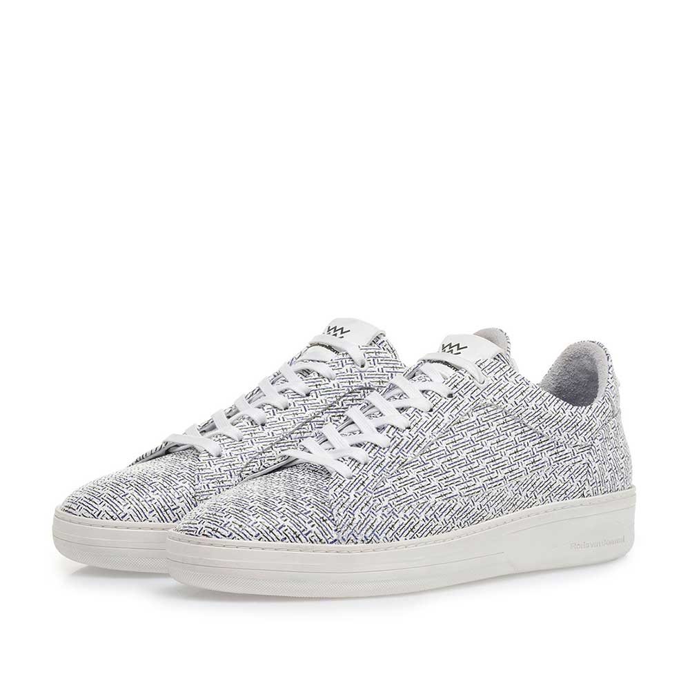 13265/01 - Weißer Leder-Sneaker mit blauem Print 13265/01 - Weißer Leder-Sneaker mit blauem Print