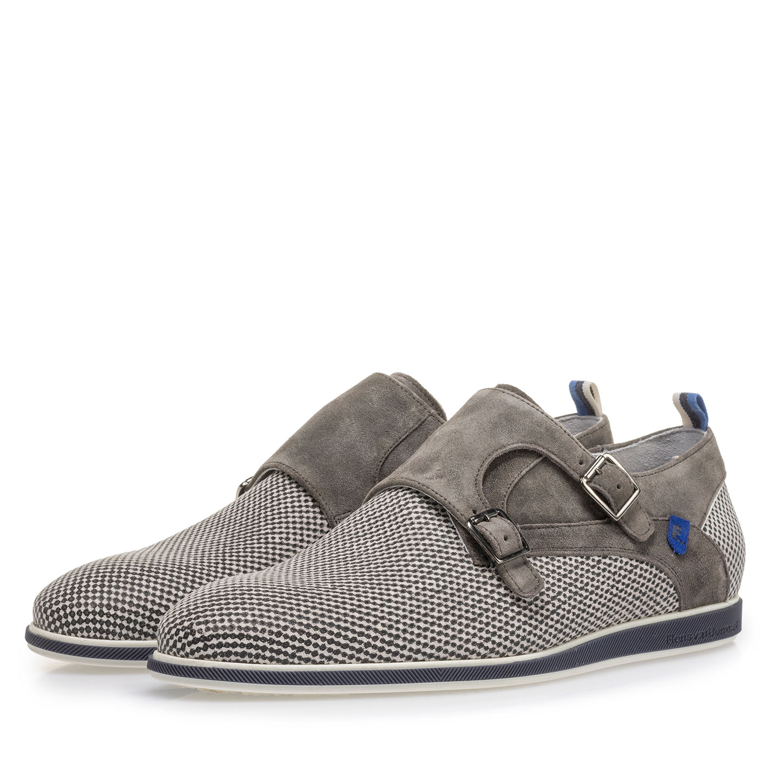 12201/12 - Grauer Wildleder Monkstrap mit Print 12201/12 - Grauer Wildleder Monkstrap mit Print