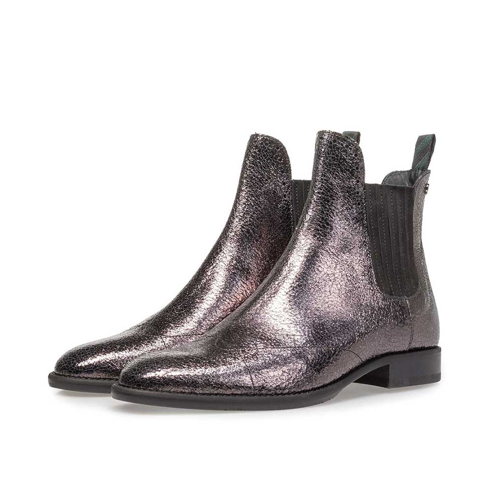85601/04 - Dunkelsilberner Leder Chelsea Boot mit Metallic-Print 85601/04 - Dunkelsilberner Leder Chelsea Boot mit Metallic-Print