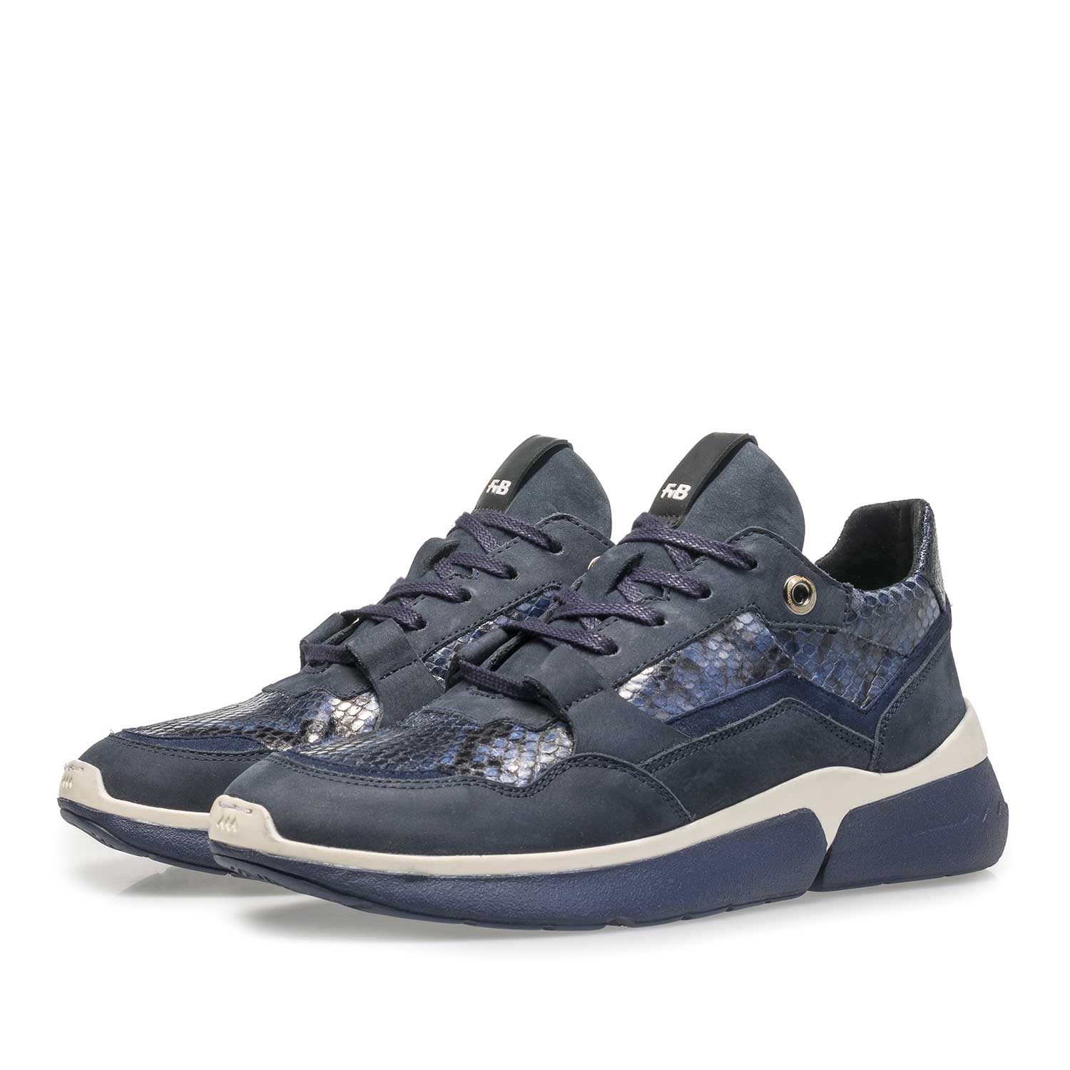85291/03 - Blue suede leather sneaker with snake print 85291/03 - Blue suede leather sneaker with snake print