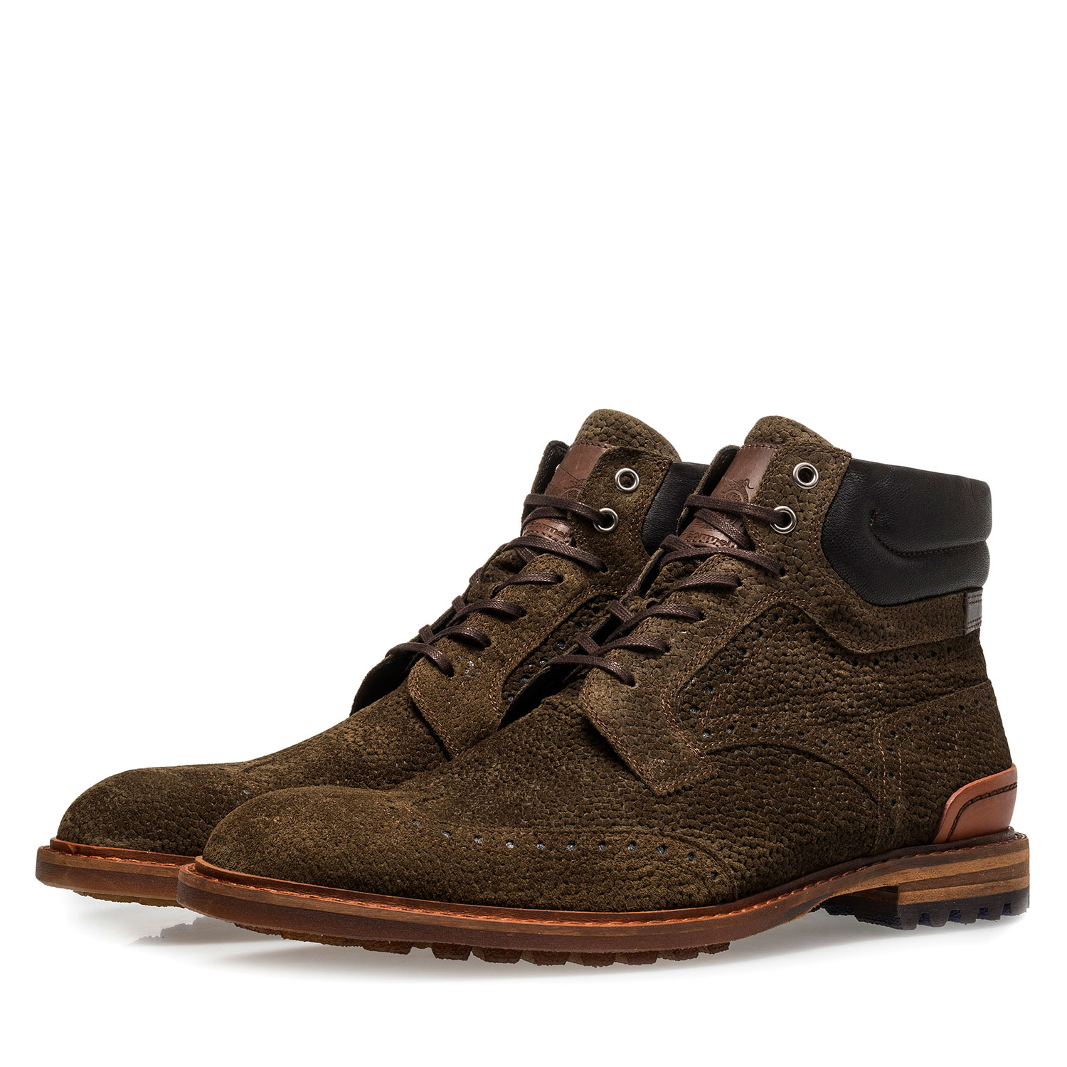 10816/03 - Olivgrüner Wildleder-Schnürstiefel mit Print 10816/03 - Olivgrüner Wildleder-Schnürstiefel mit Print
