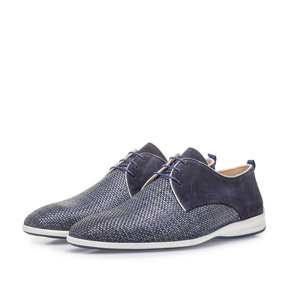 18302/09 - Blauer Schnürschuh aus geflochtenem Leder 18302/09 - Blauer Schnürschuh aus geflochtenem Leder
