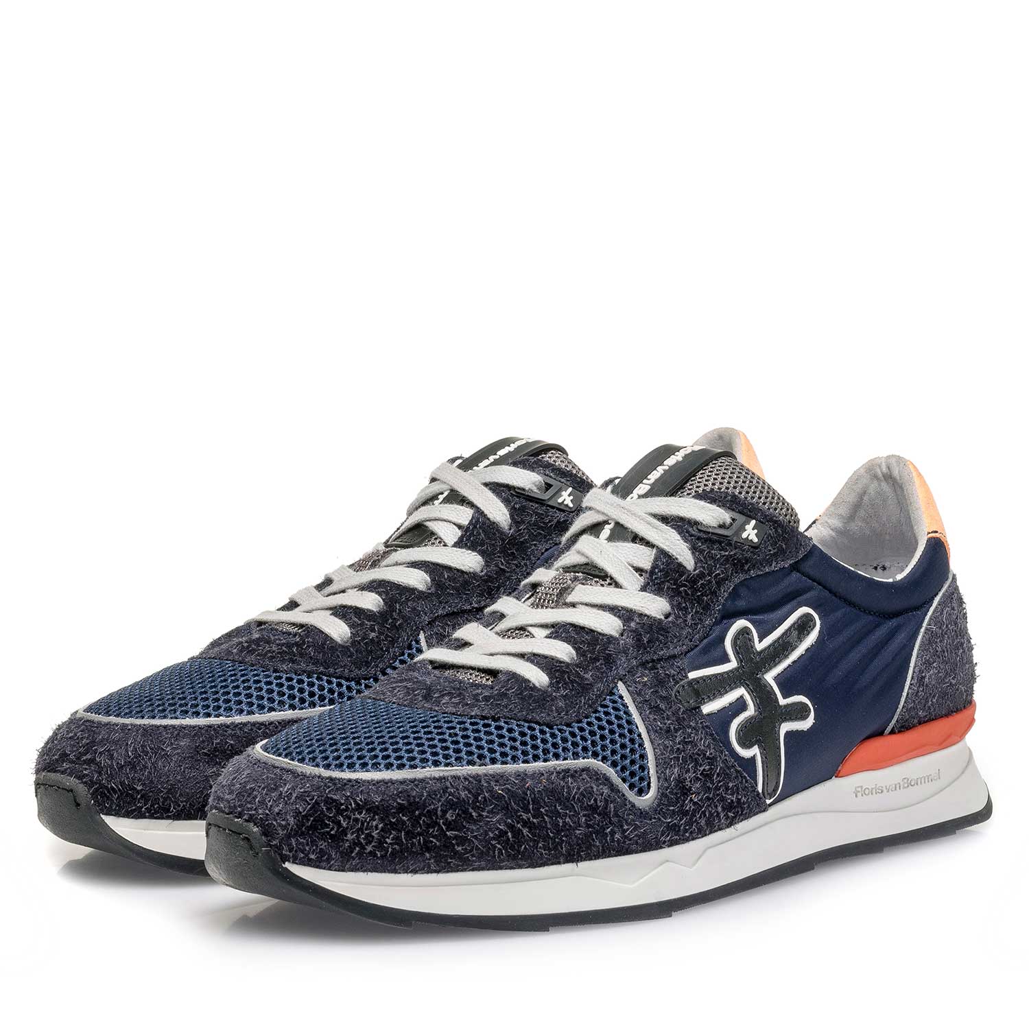 16246/01 - Dunkelblau-orangefarbener Wildleder-Sneaker 16246/01 - Dunkelblau-orangefarbener Wildleder-Sneaker