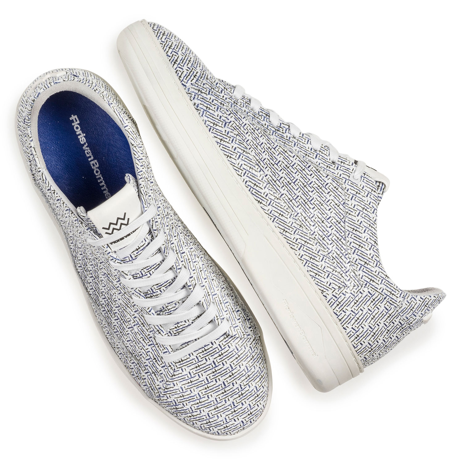 13265/01 - Weißer Leder-Sneaker mit blauem Print 13265/01 - Weißer Leder-Sneaker mit blauem Print