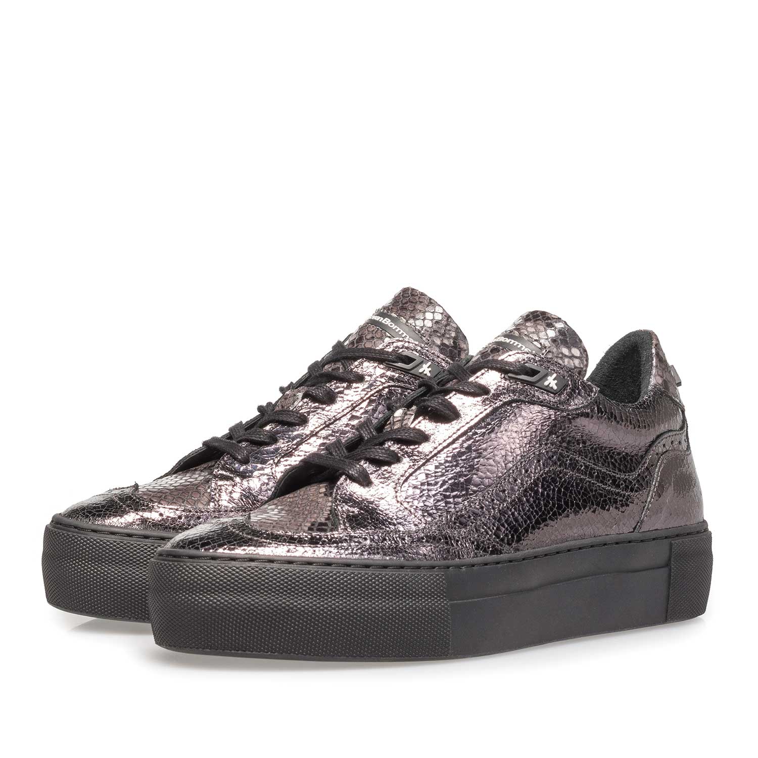 85282/02 - Dunkler silberner Leder-Schnürschuh mit Metallic-Print 85282/02 - Dunkler silberner Leder-Schnürschuh mit Metallic-Print