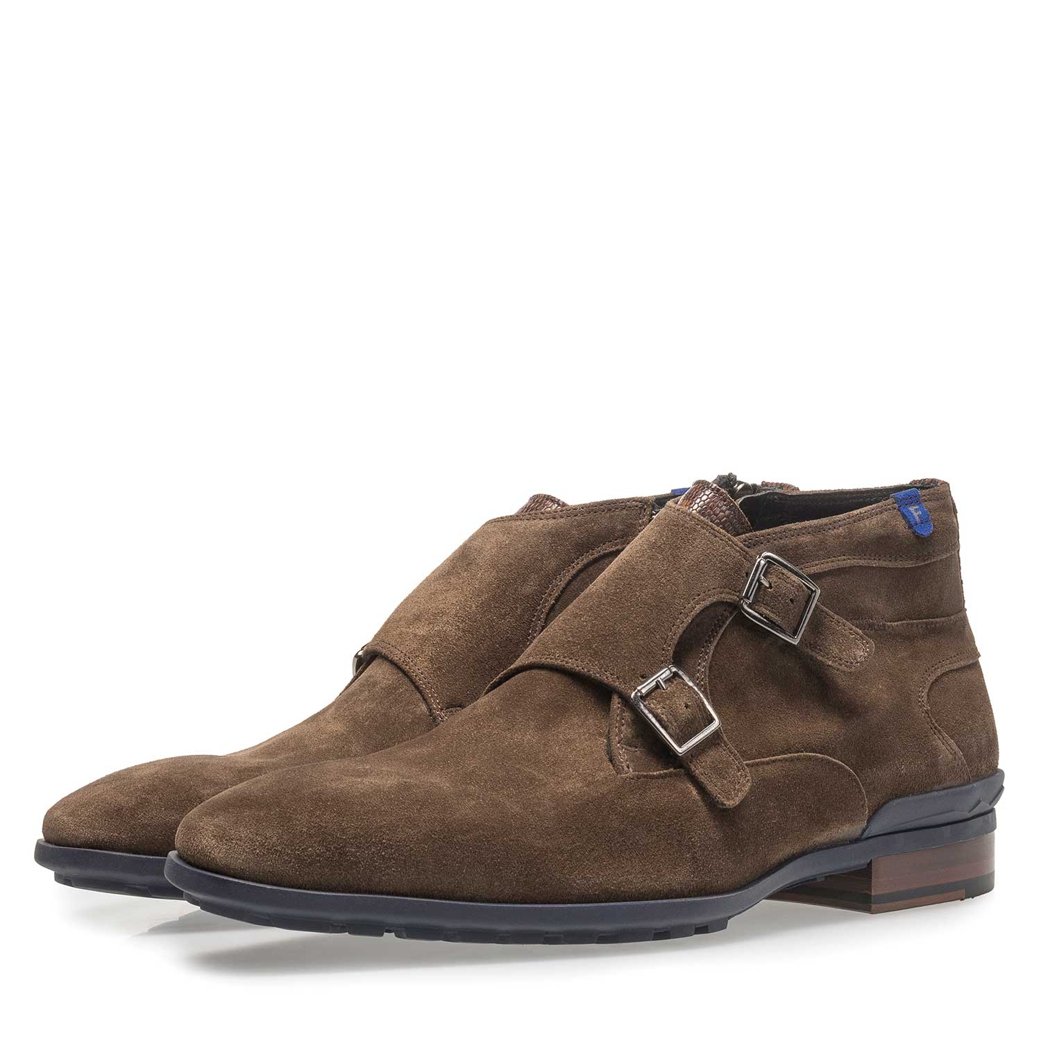 10630/00 - Dunkler taupefarbener Monk-Schnallenschuh aus Wildleder 10630/00 - Dunkler taupefarbener Monk-Schnallenschuh aus Wildleder