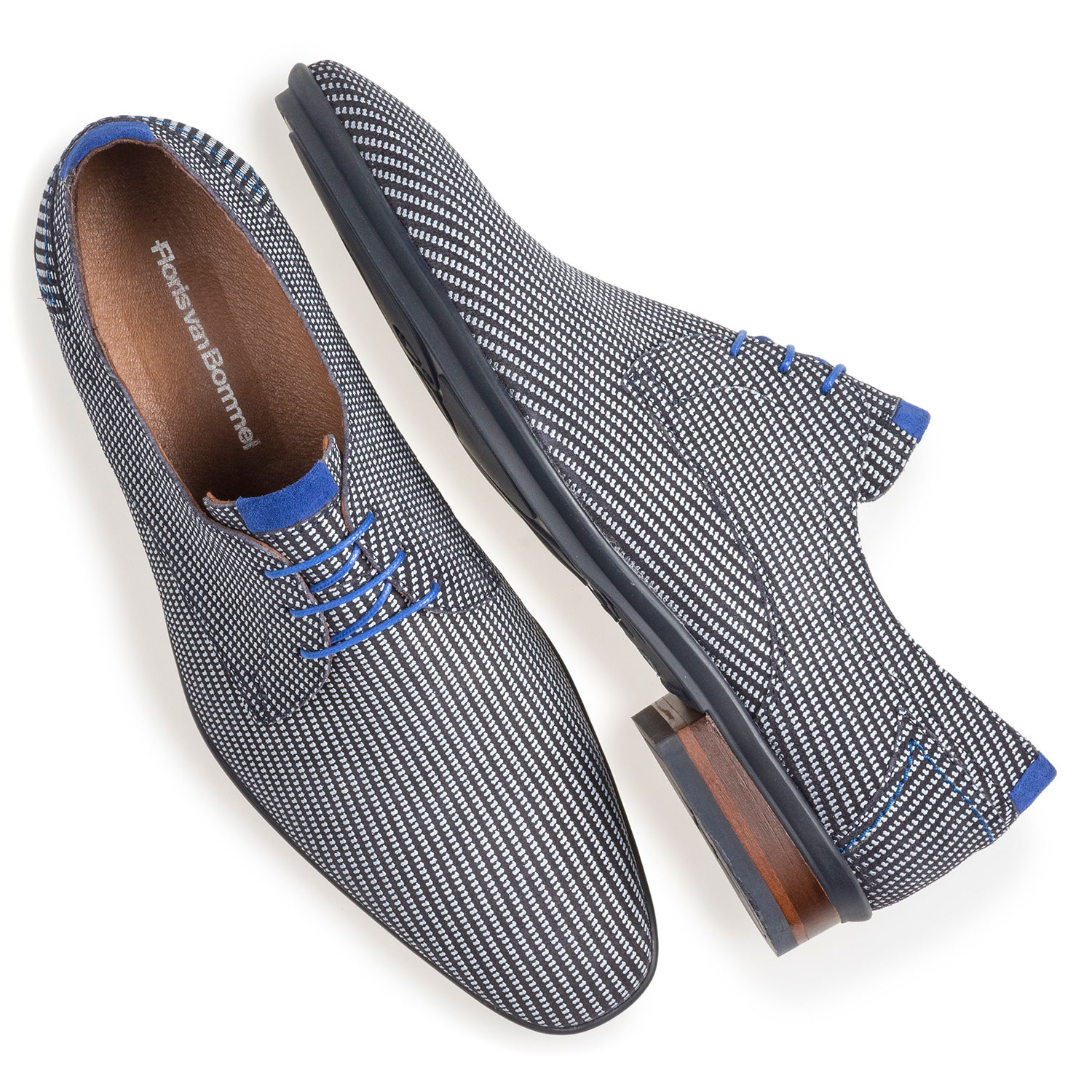 18441/22 - Blue suede leather lace shoe with white print 18441/22 - Blue suede leather lace shoe with white print
