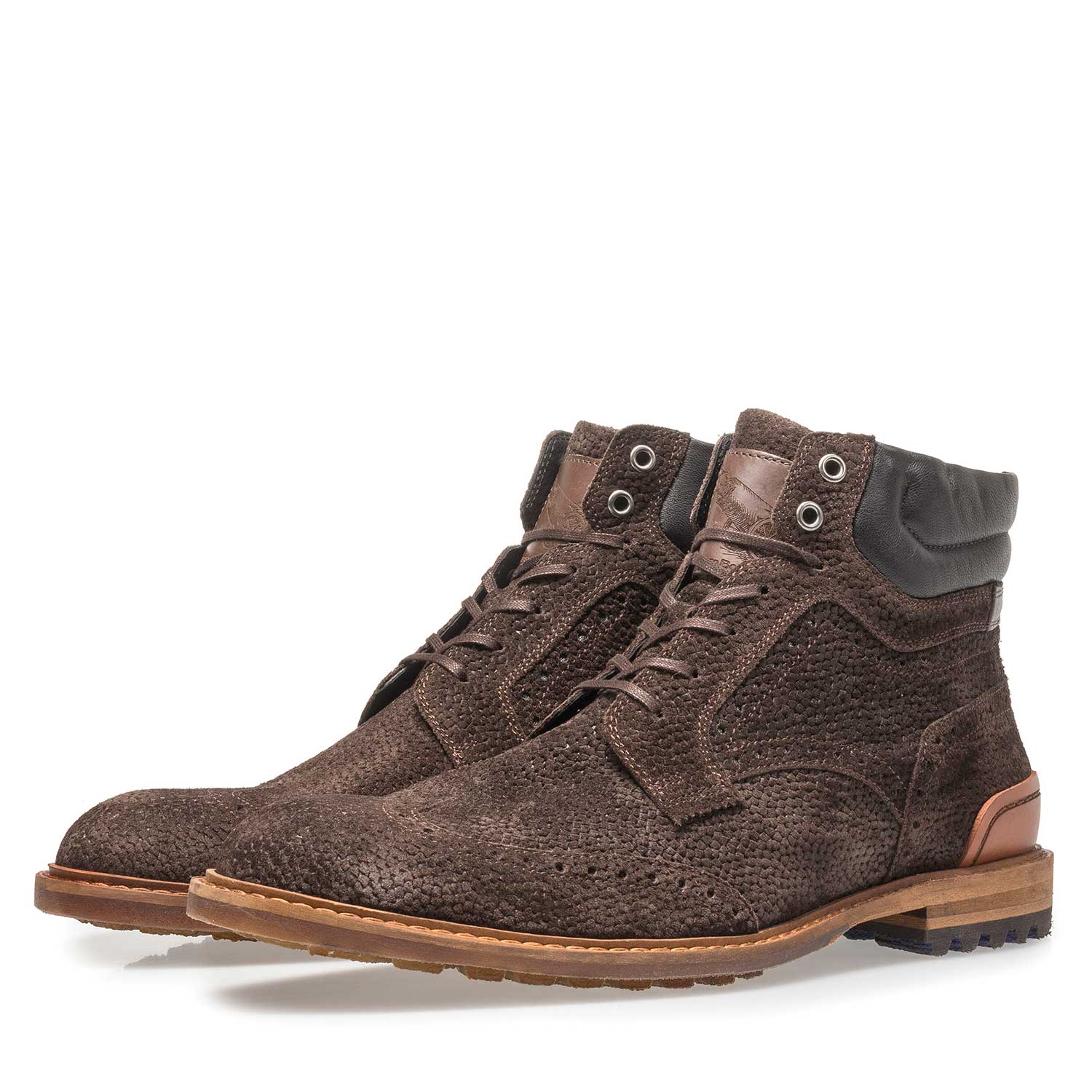 10816/07 - Dunkelbrauner Wildleder-Schnürstiefel mit Print 10816/07 - Dunkelbrauner Wildleder-Schnürstiefel mit Print