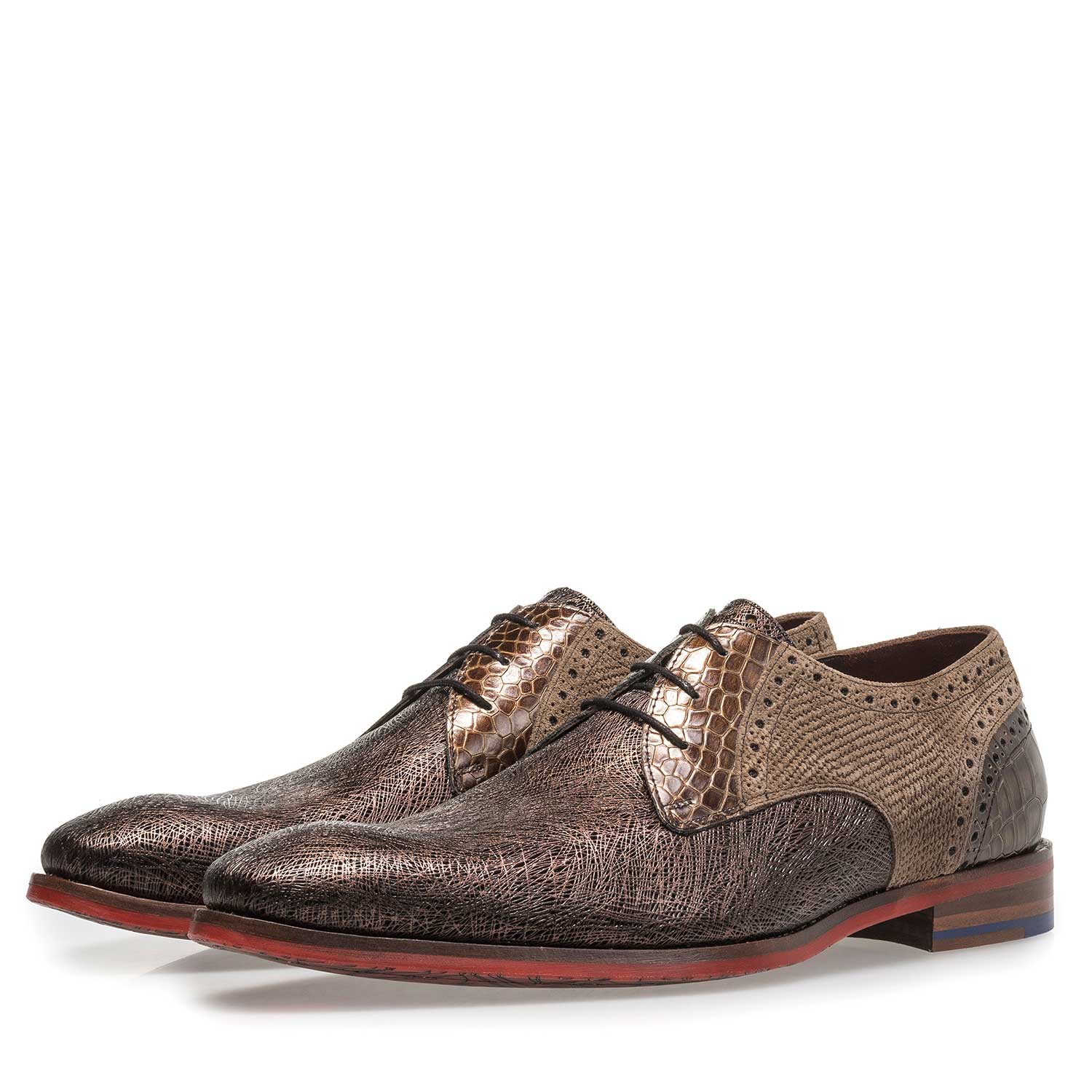 18106/06 - Brauner Leder-Schnürschuh mit Metallic-Print 18106/06 - Brauner Leder-Schnürschuh mit Metallic-Print