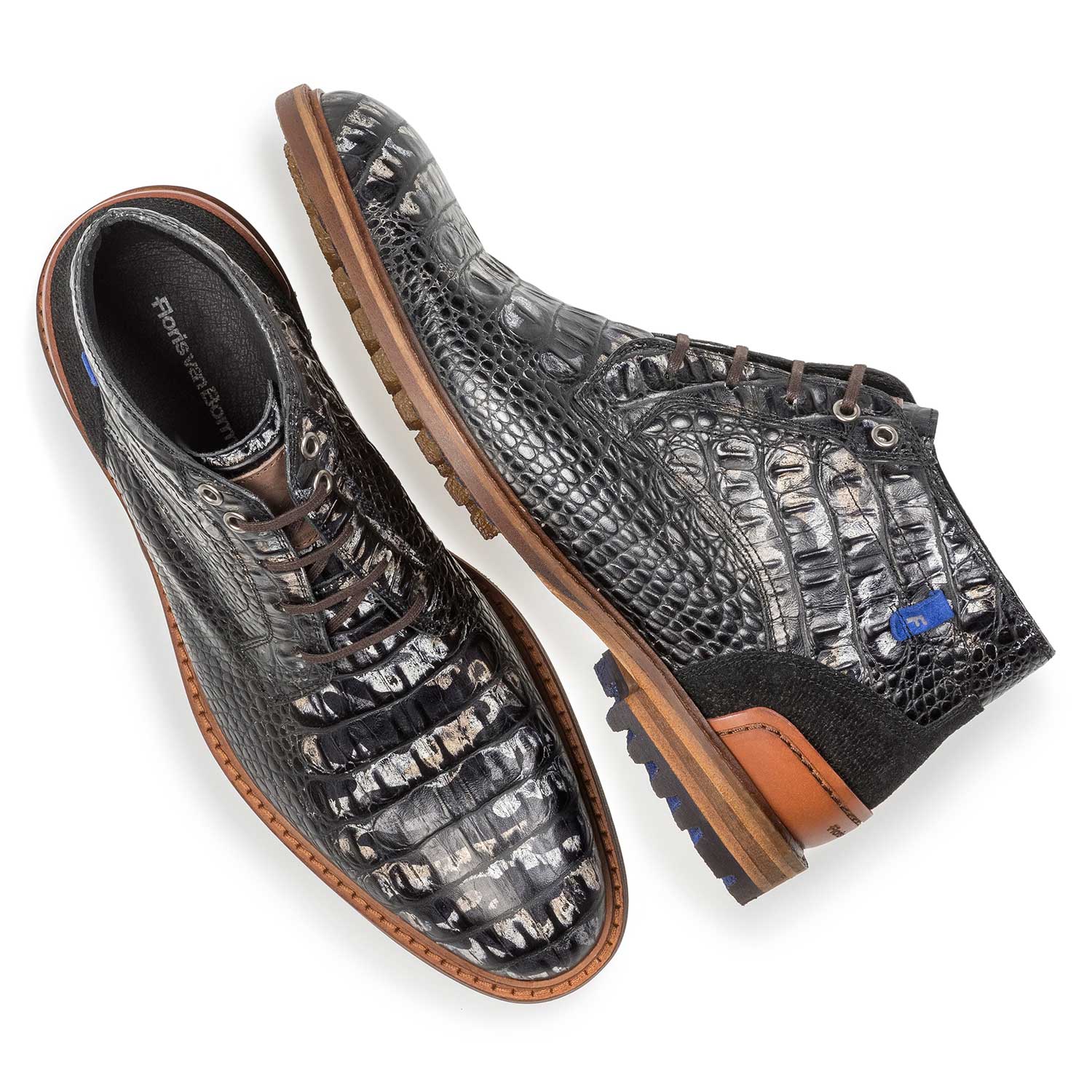 20228/21 - Black leather lace boot with croco print 20228/21 - Black leather lace boot with croco print