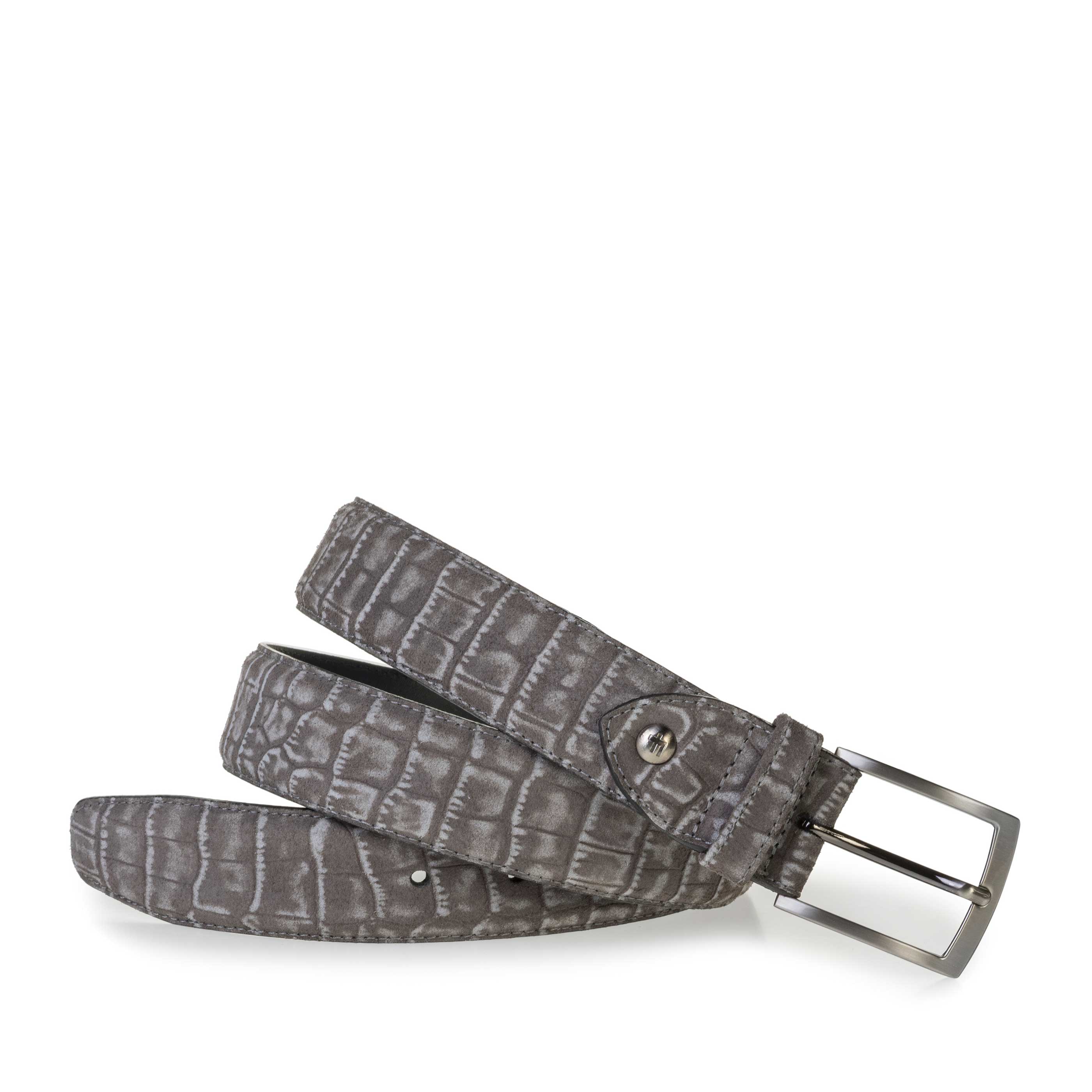 75201/81 - Dark grey suede leather belt with croco print 75201/81 - Dark grey suede leather belt with croco print
