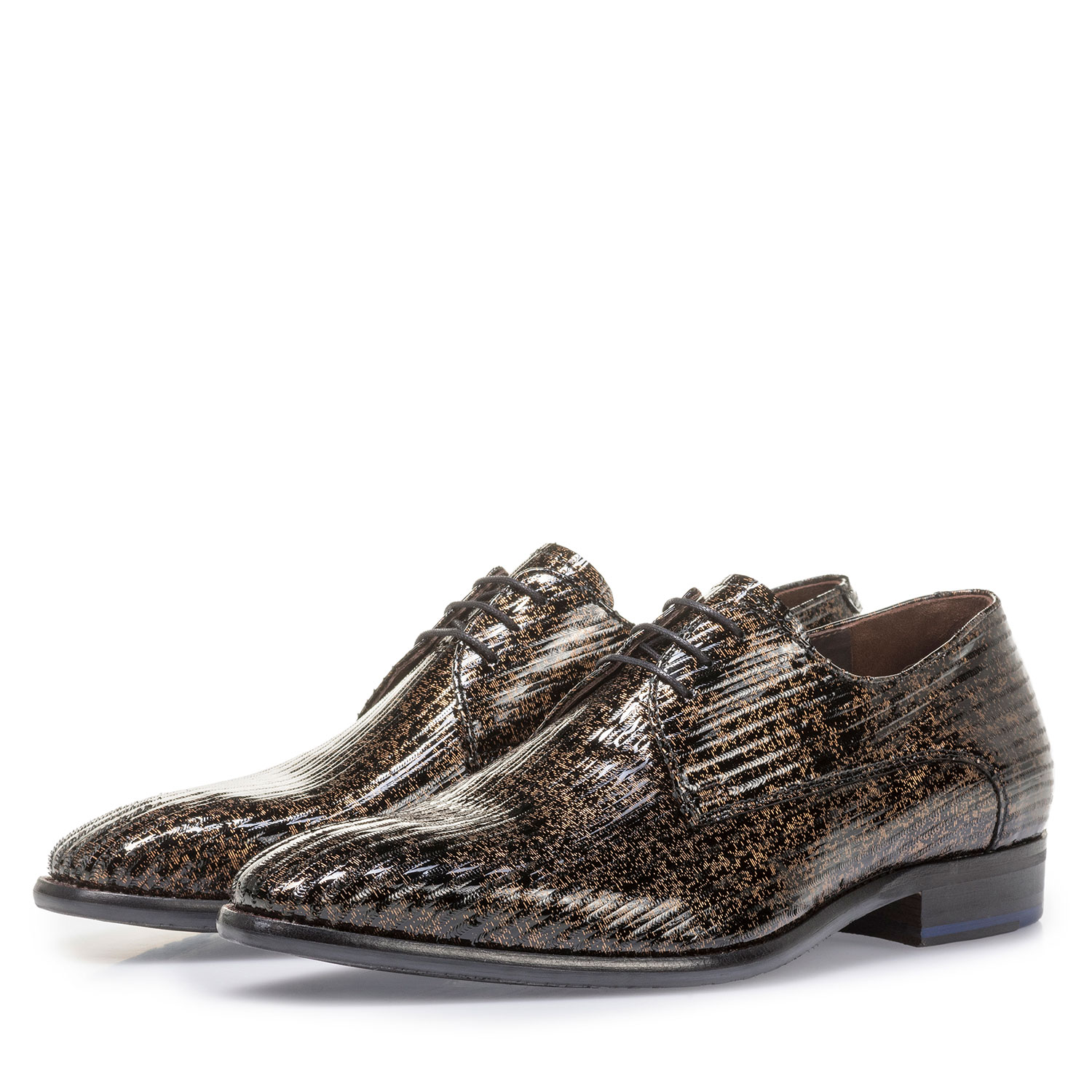 18146/11 - Brauner Lackleder-Schnürschuh mit Metallicprint 18146/11 - Brauner Lackleder-Schnürschuh mit Metallicprint