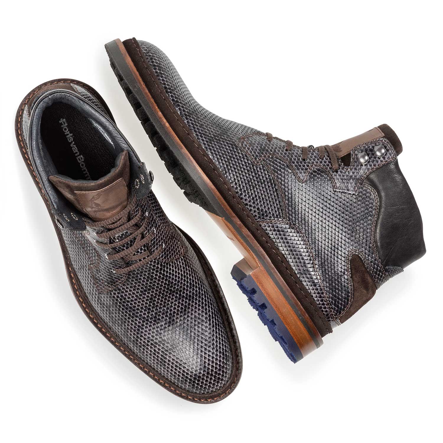 10503/04 - Dunkelgrauer Leder-Schnürstiefel mit Schlangenprint 10503/04 - Dunkelgrauer Leder-Schnürstiefel mit Schlangenprint